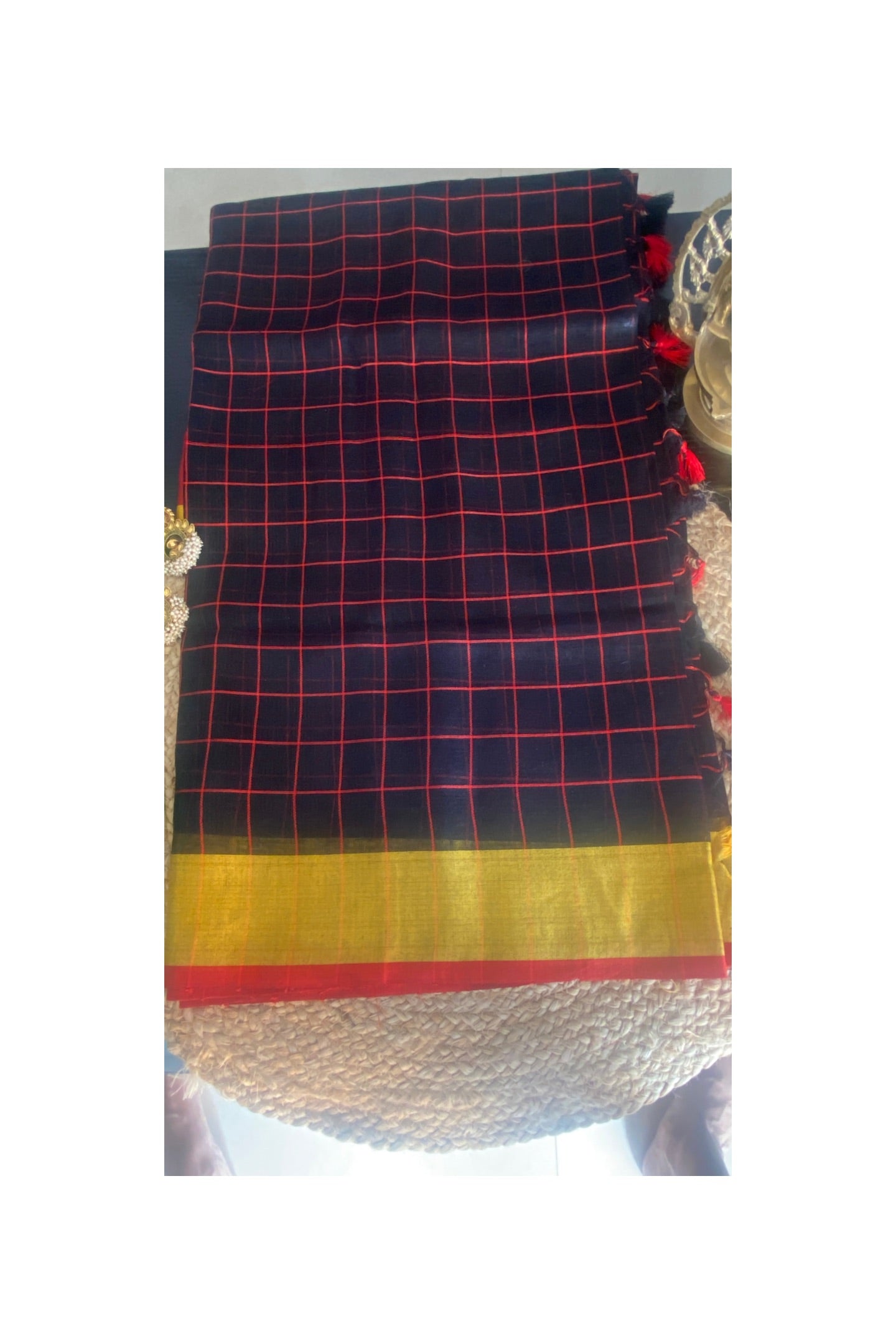 LINEN BLACK CHECKS SAREE
