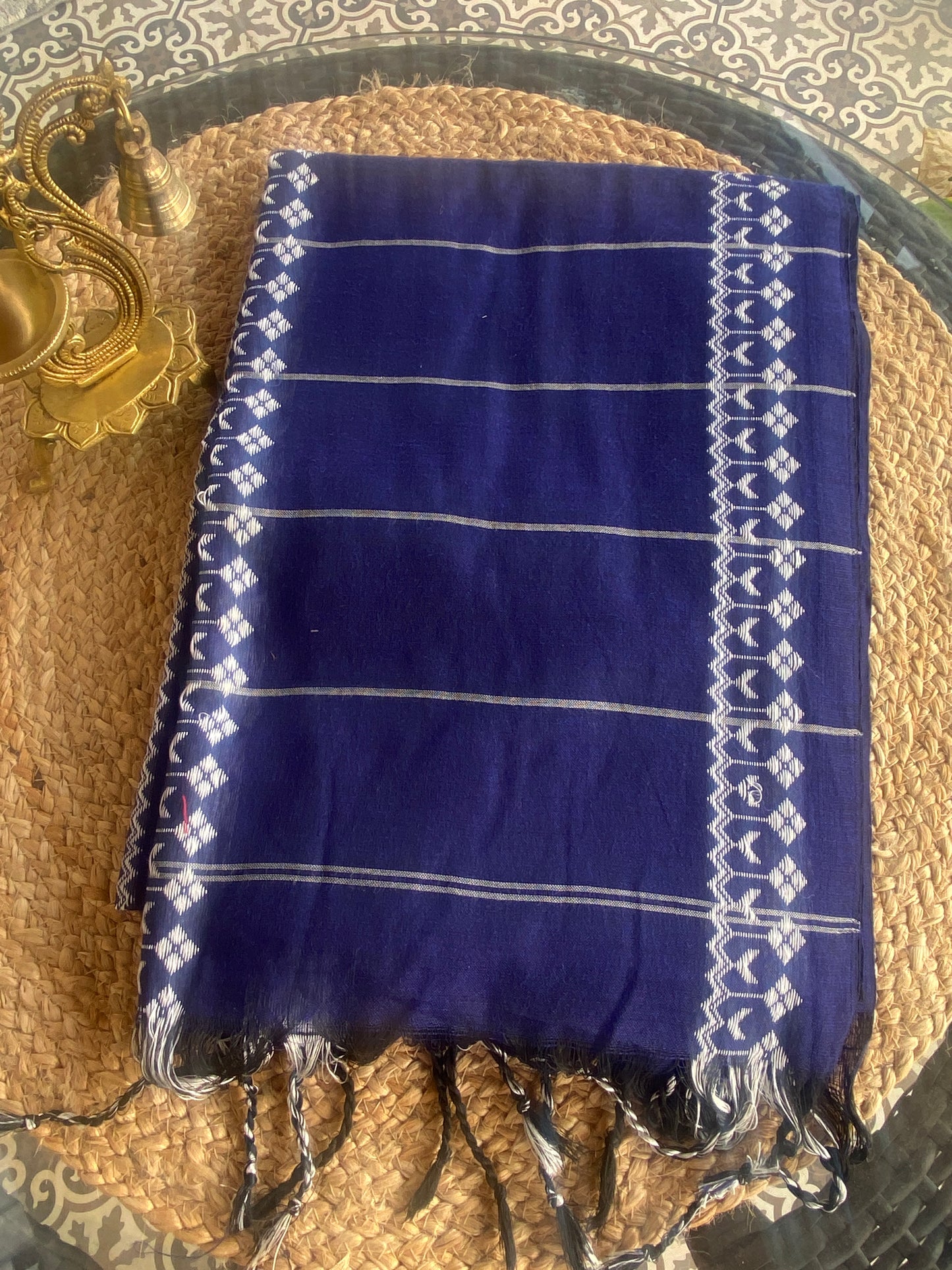Blue embroidered cotton saree