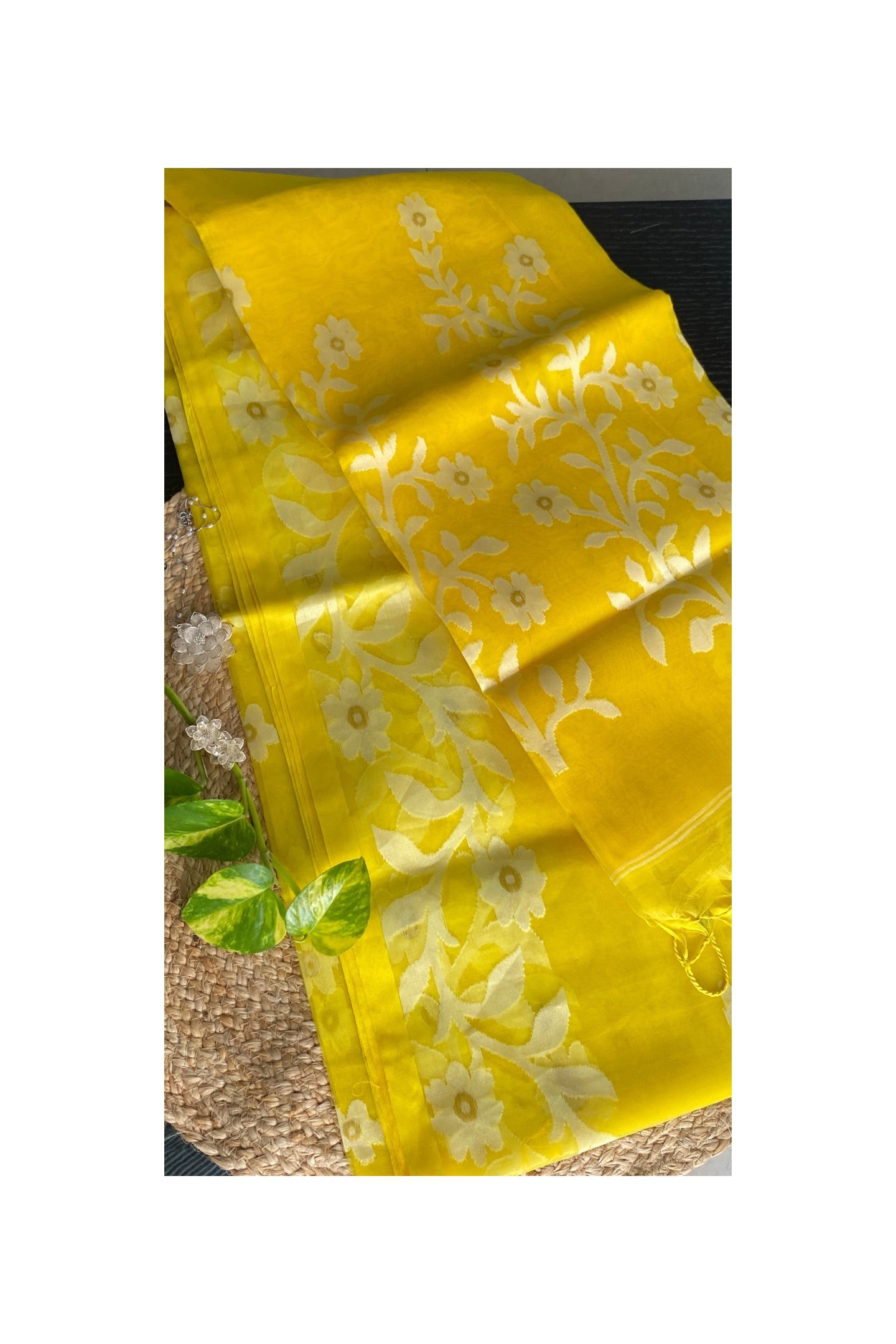 YELLOW MUSLIN JAMDANI SAREE
