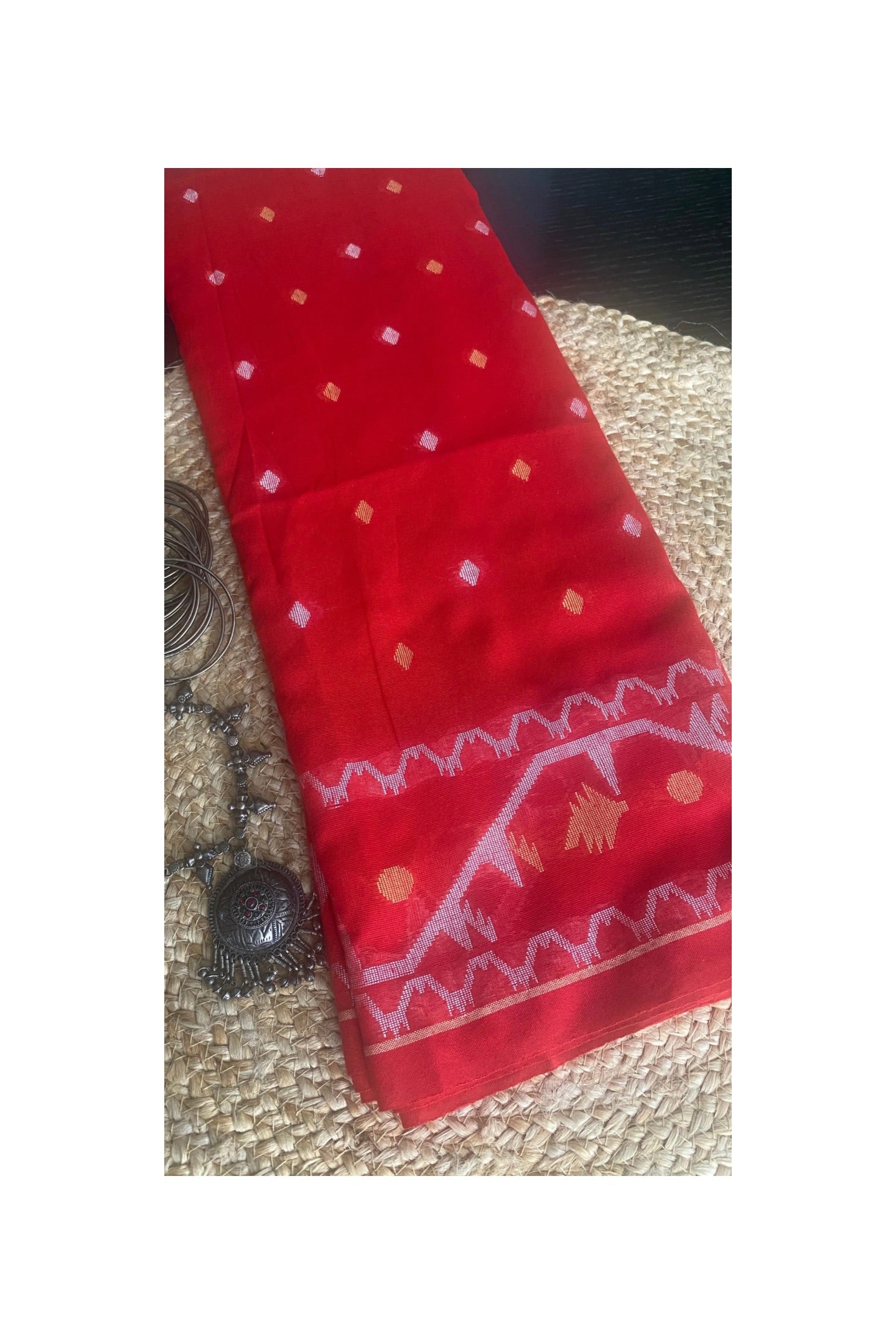 RED COTTON JAMDANI SAREE