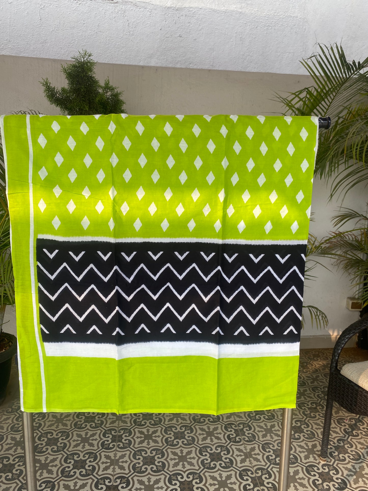 Green and black Mull cotton saree