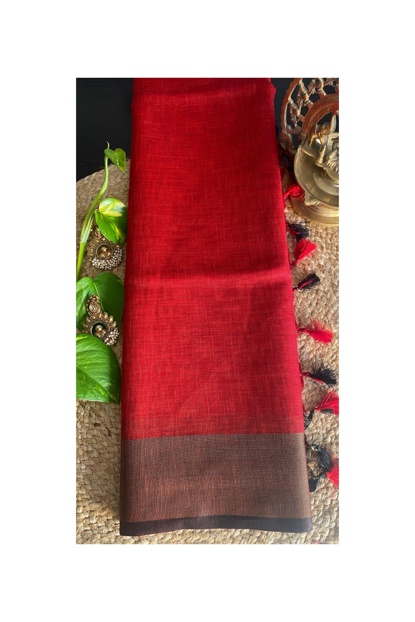 Red linen saree