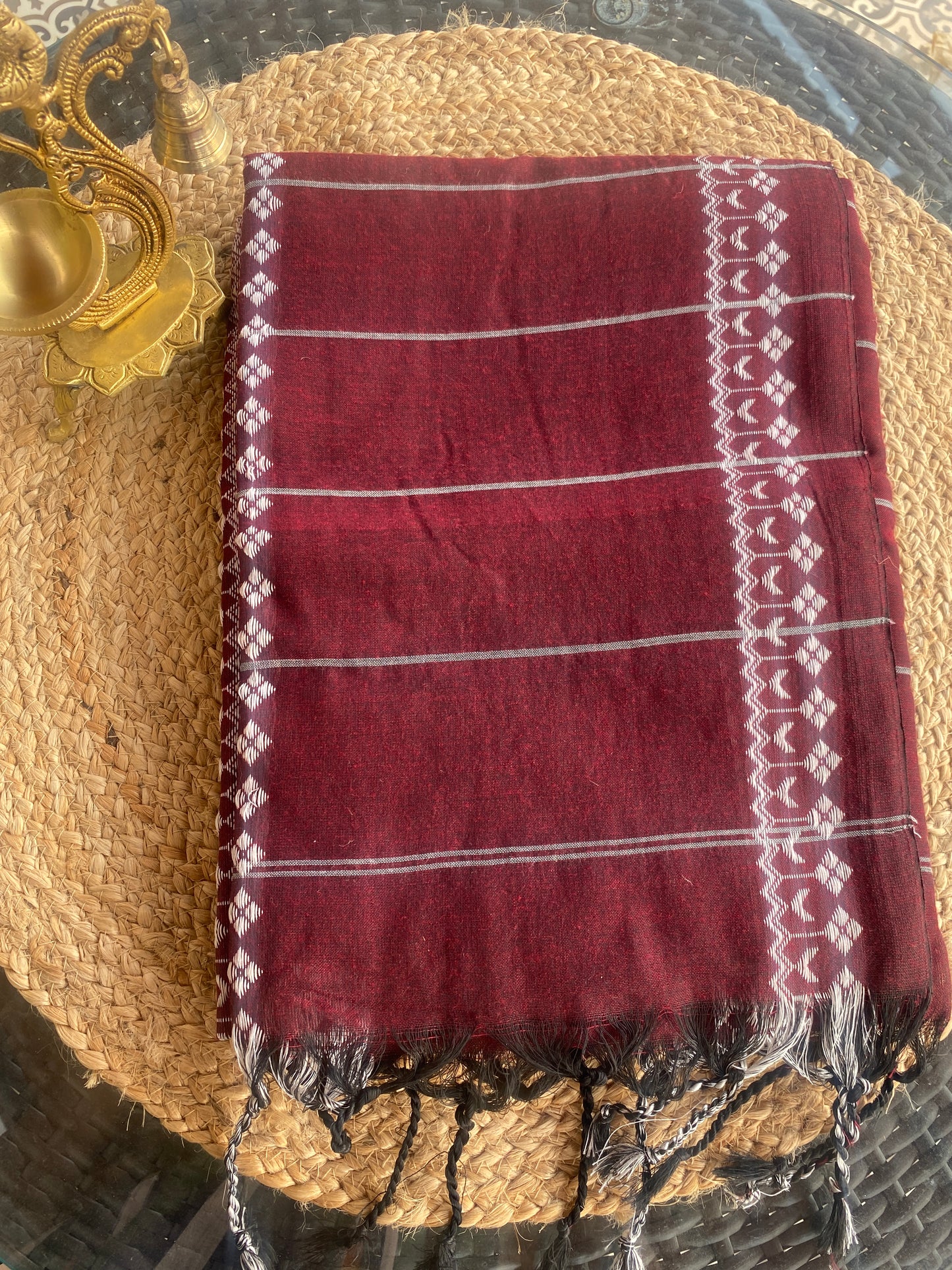 Maroon embroidered cotton saree