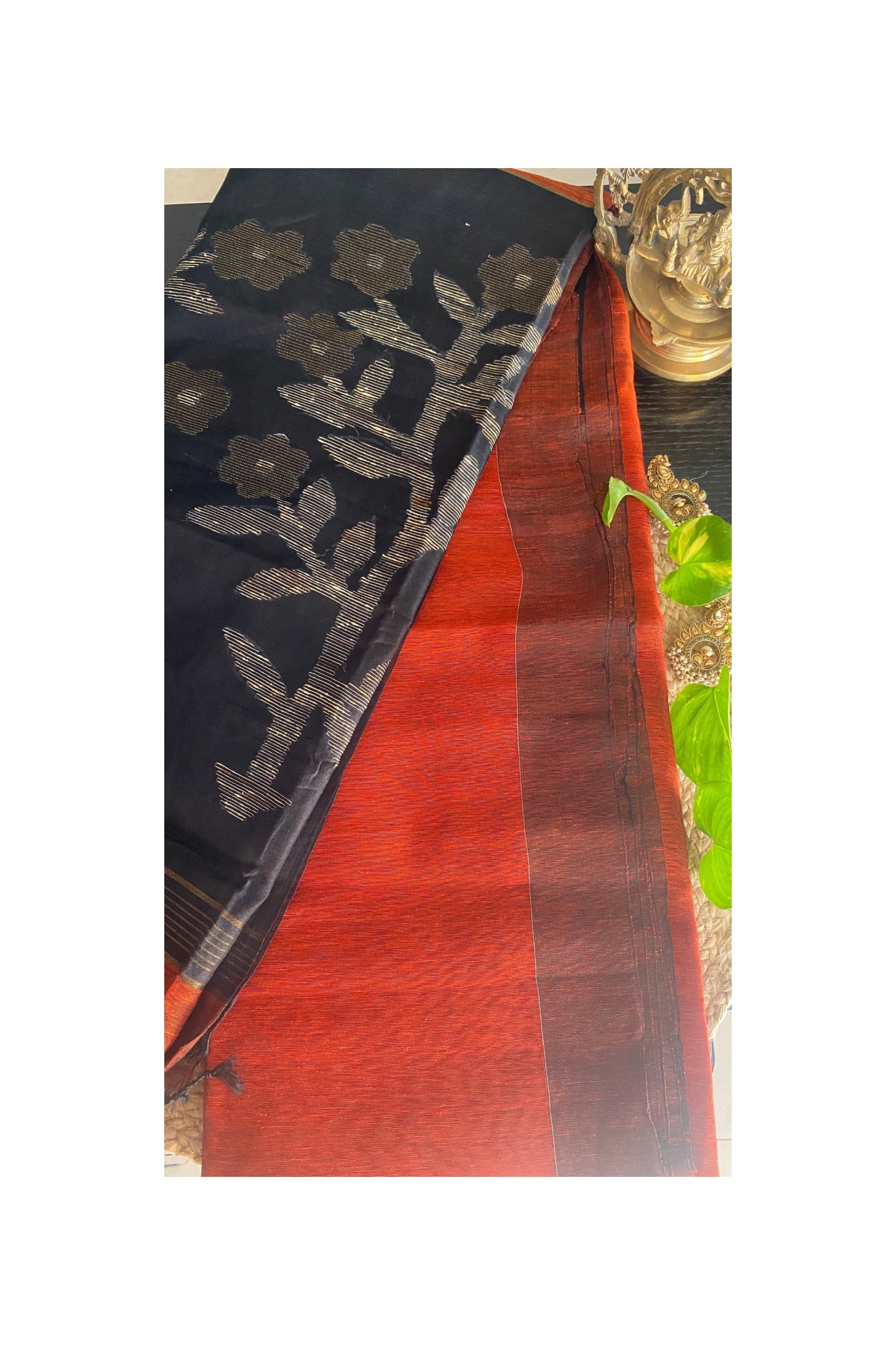 LINEN ORANGE JAMDANI SAREE