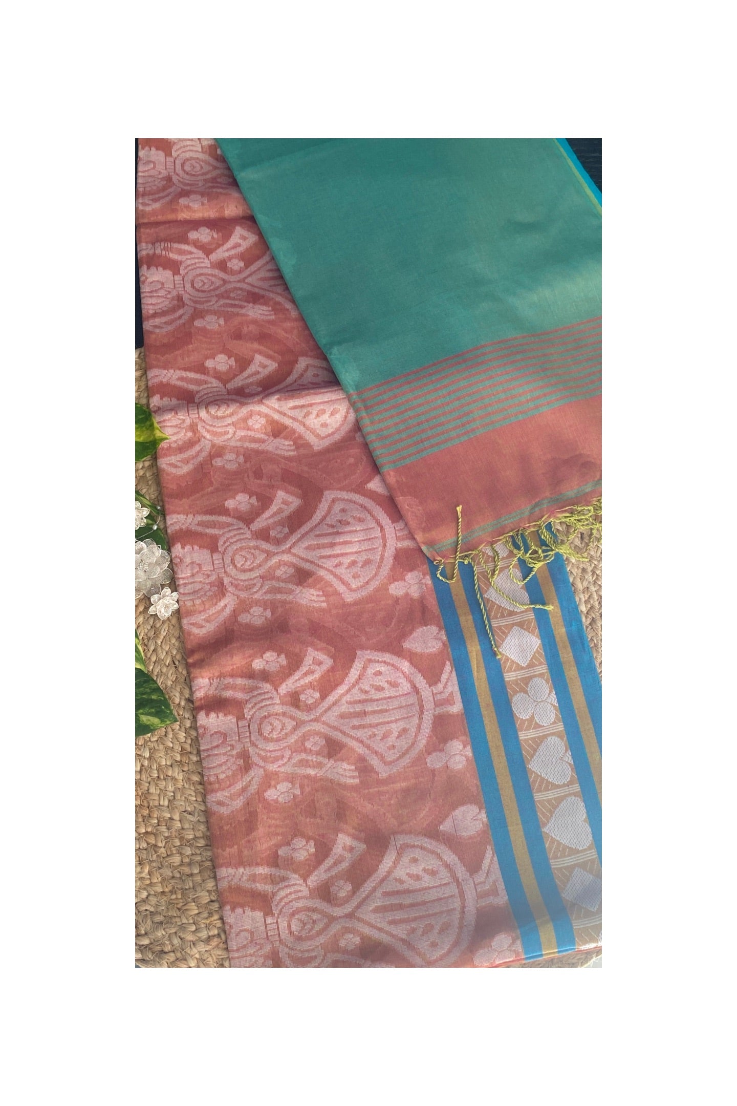 Peach Cotton Jamdani Saree