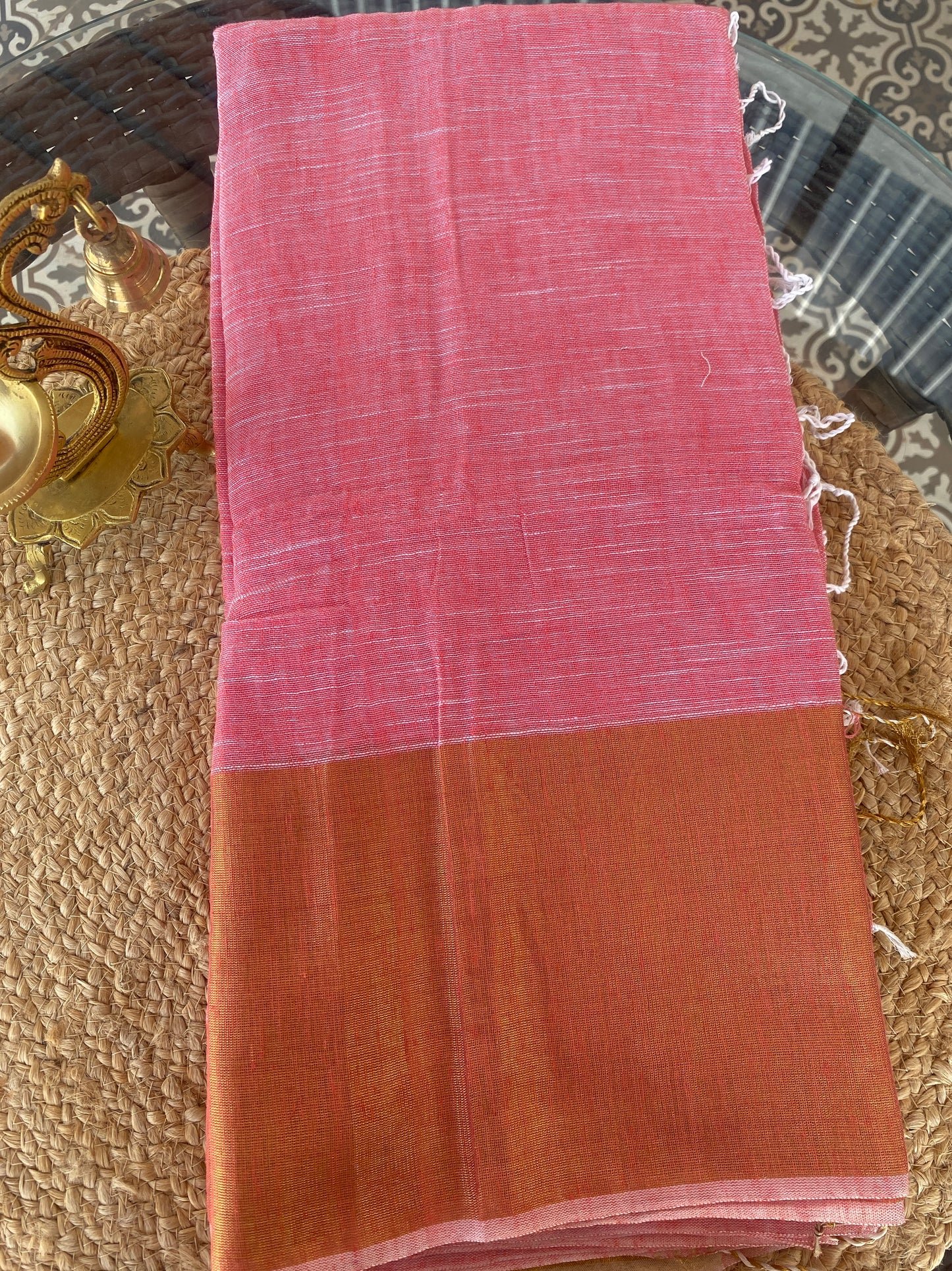 Pink linen saree