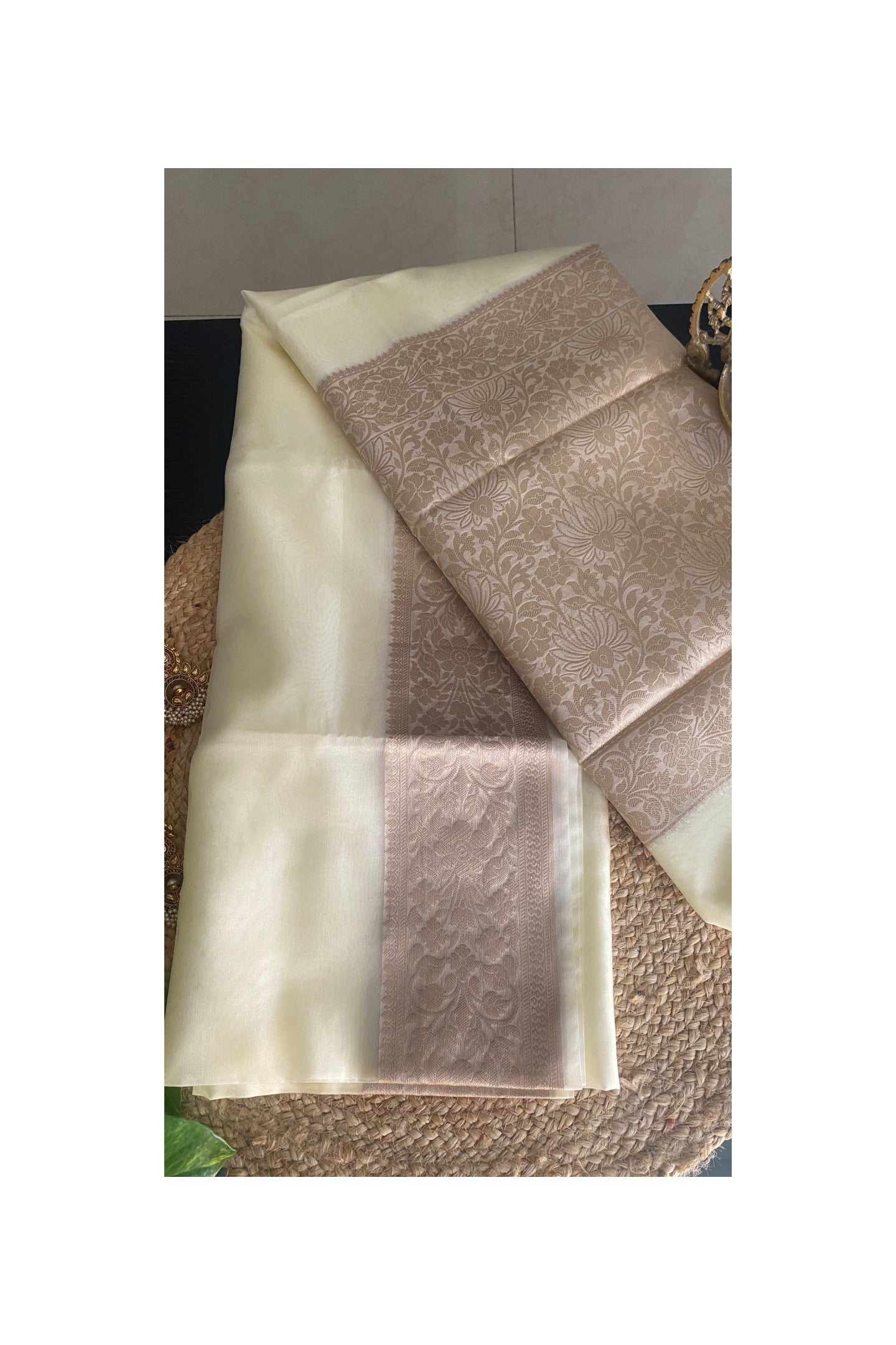 Off white organza saree