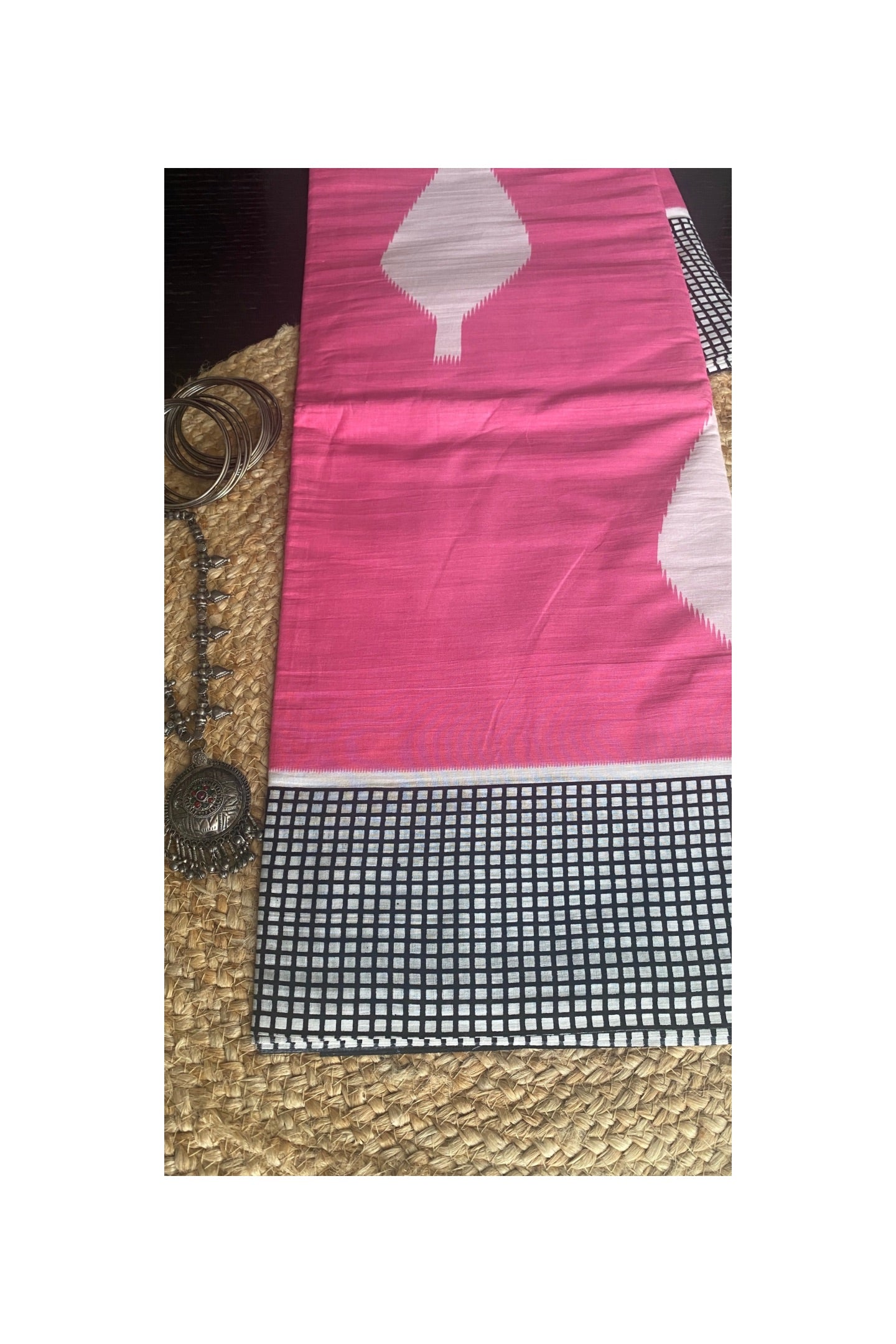 Pink ikkat print mull cotton saree