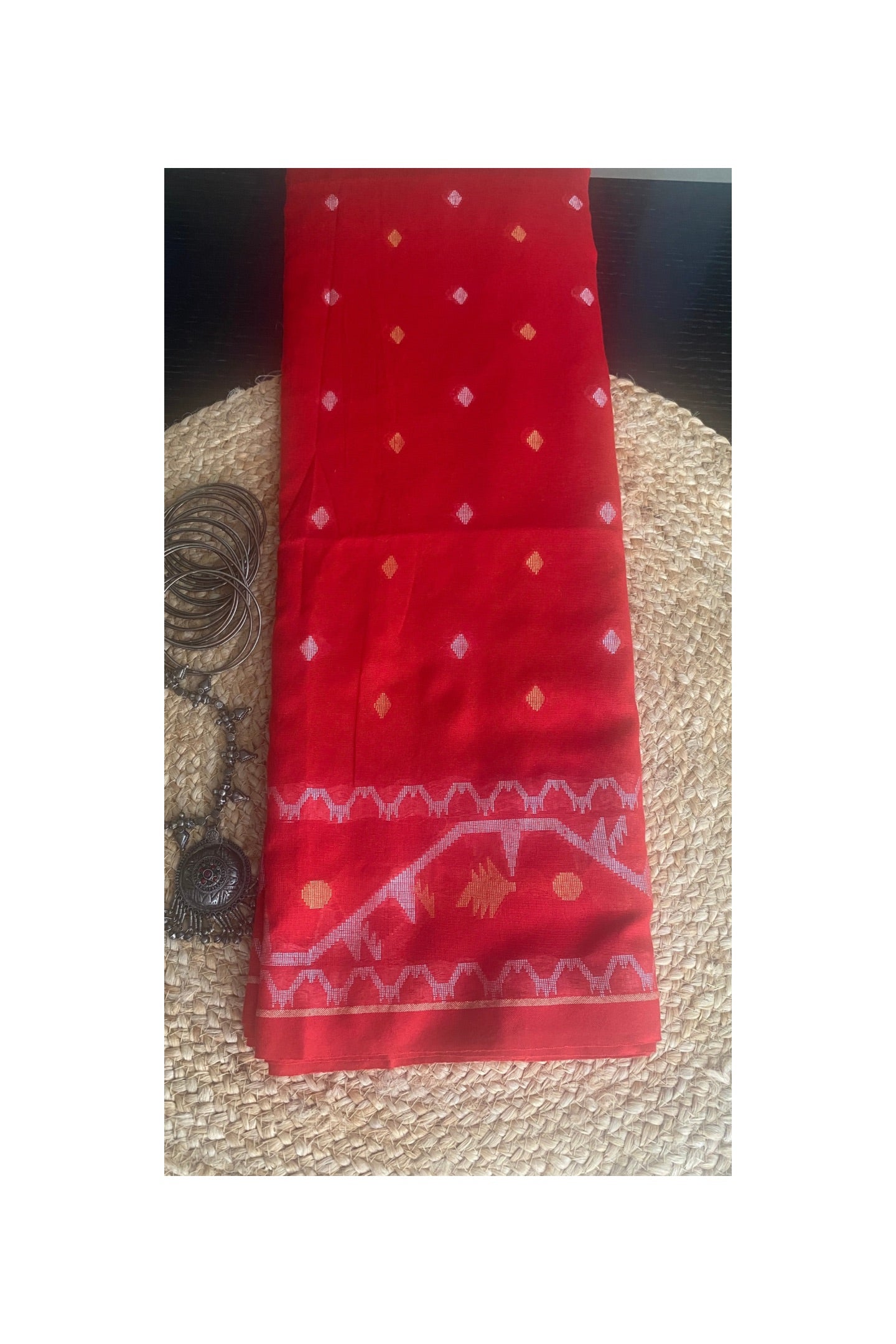 RED COTTON JAMDANI SAREE