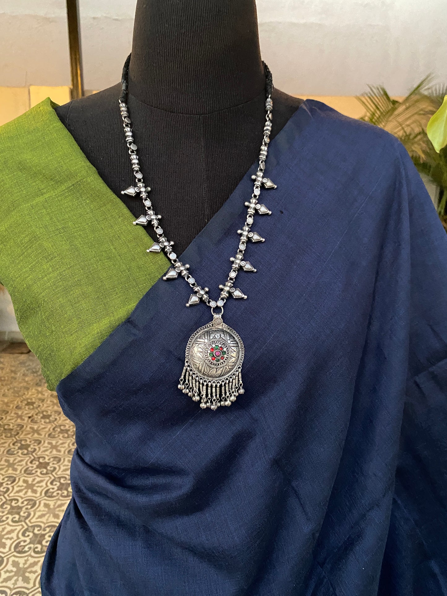 Navy blue cotton saree