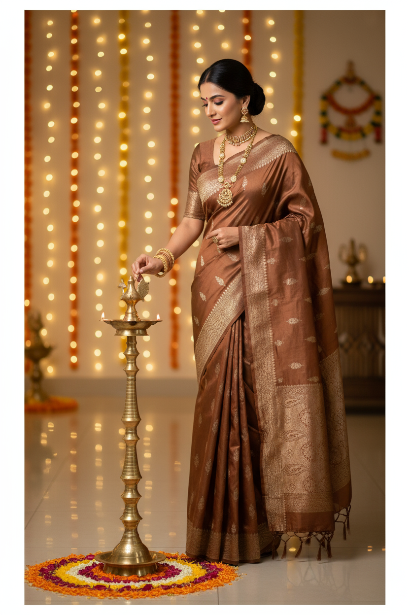 Brown Muga Silk Saree
