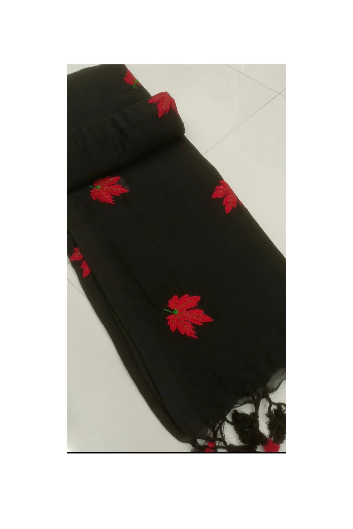BLACK EMBROIDERED MULL COTTON SAREE