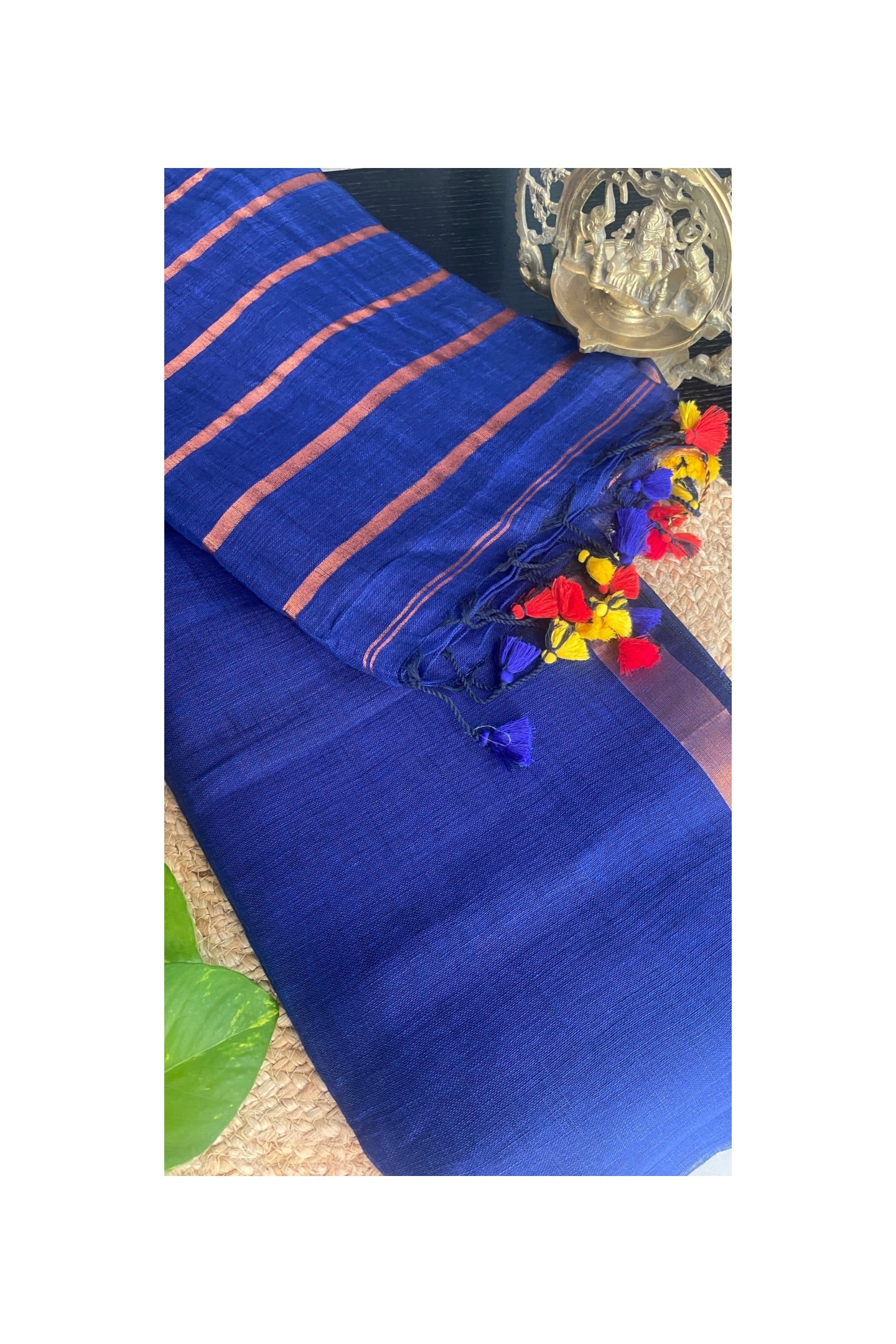 Blue linen saree