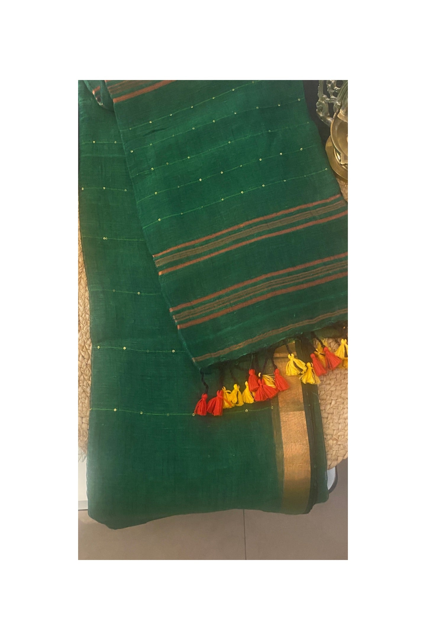 Green linen saree