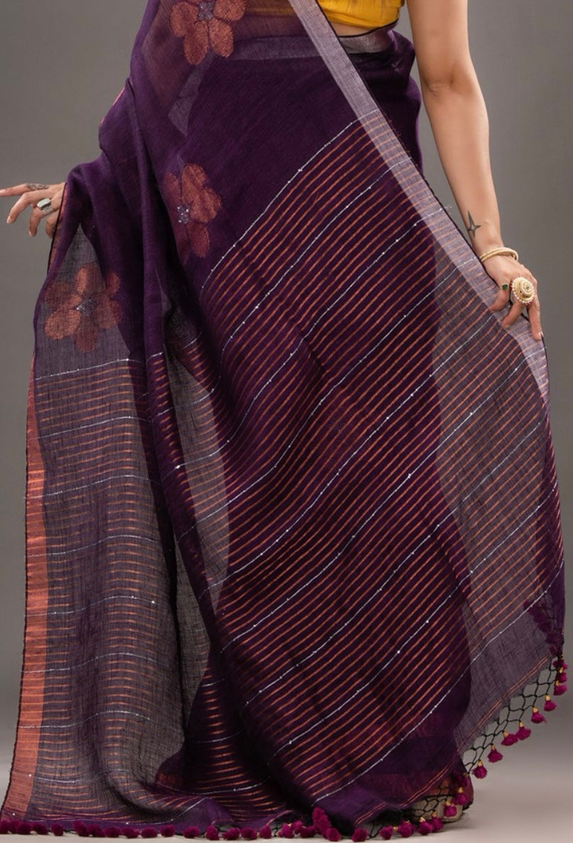 LINEN PURPLE SAREE