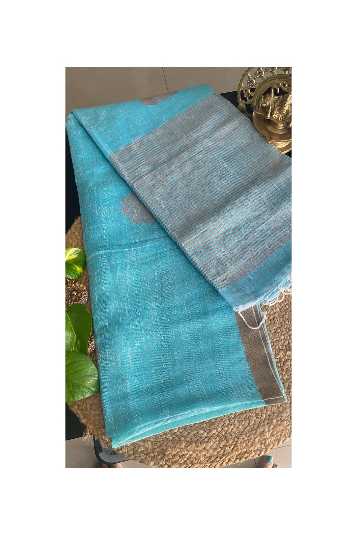 LINEN SKY BLUE JAMDANI SAREE