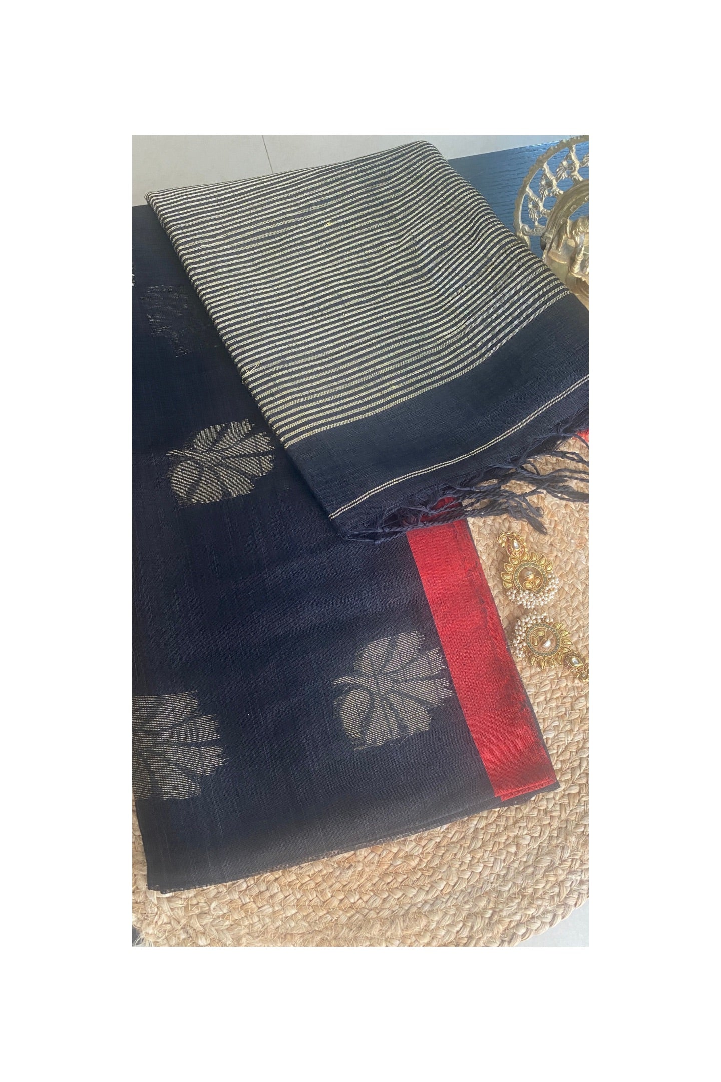 Black linen saree