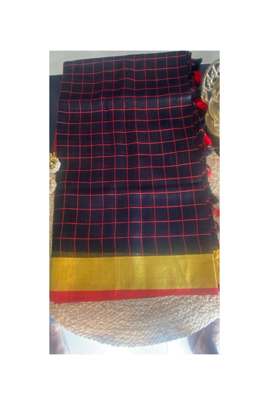 LINEN BLACK CHECKS SAREE