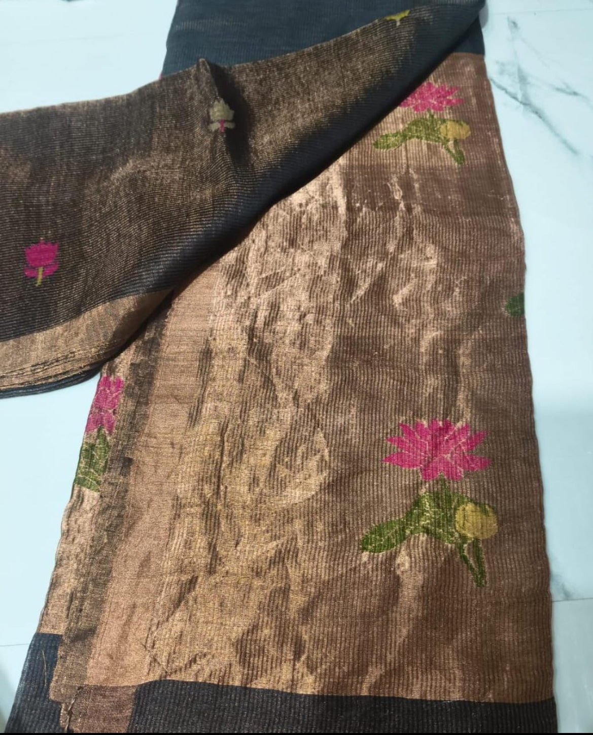 Black linen tissue saree