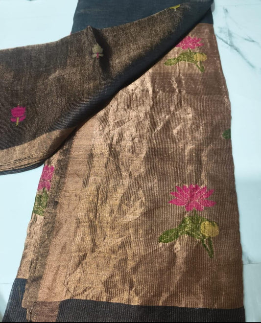 Black linen tissue saree