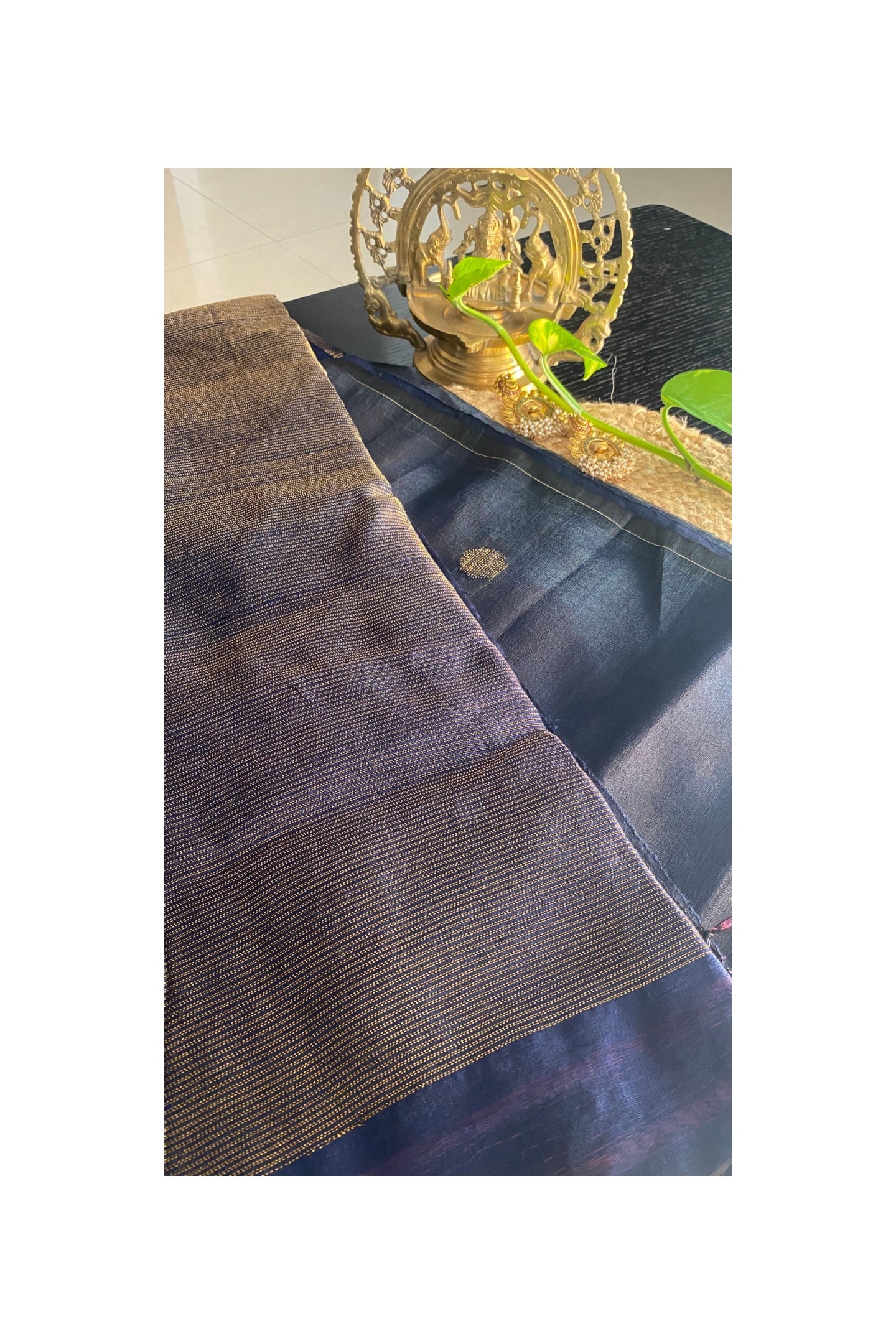 Navy blue Matka muslin Jamdani saree