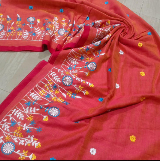 ORANGE MULL COTTON SAREE
