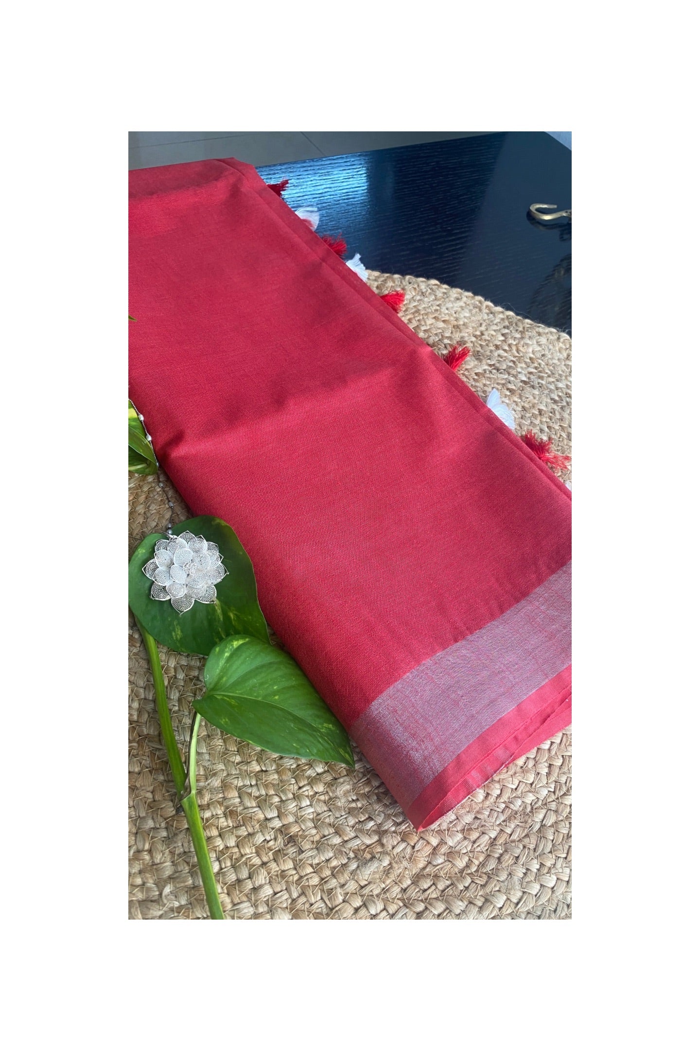LINEN COTTON RED SAREE
