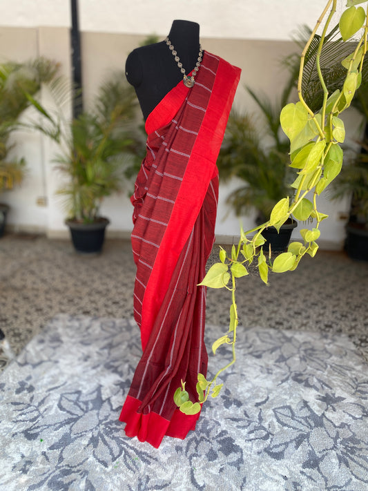 Maroon cotton saree