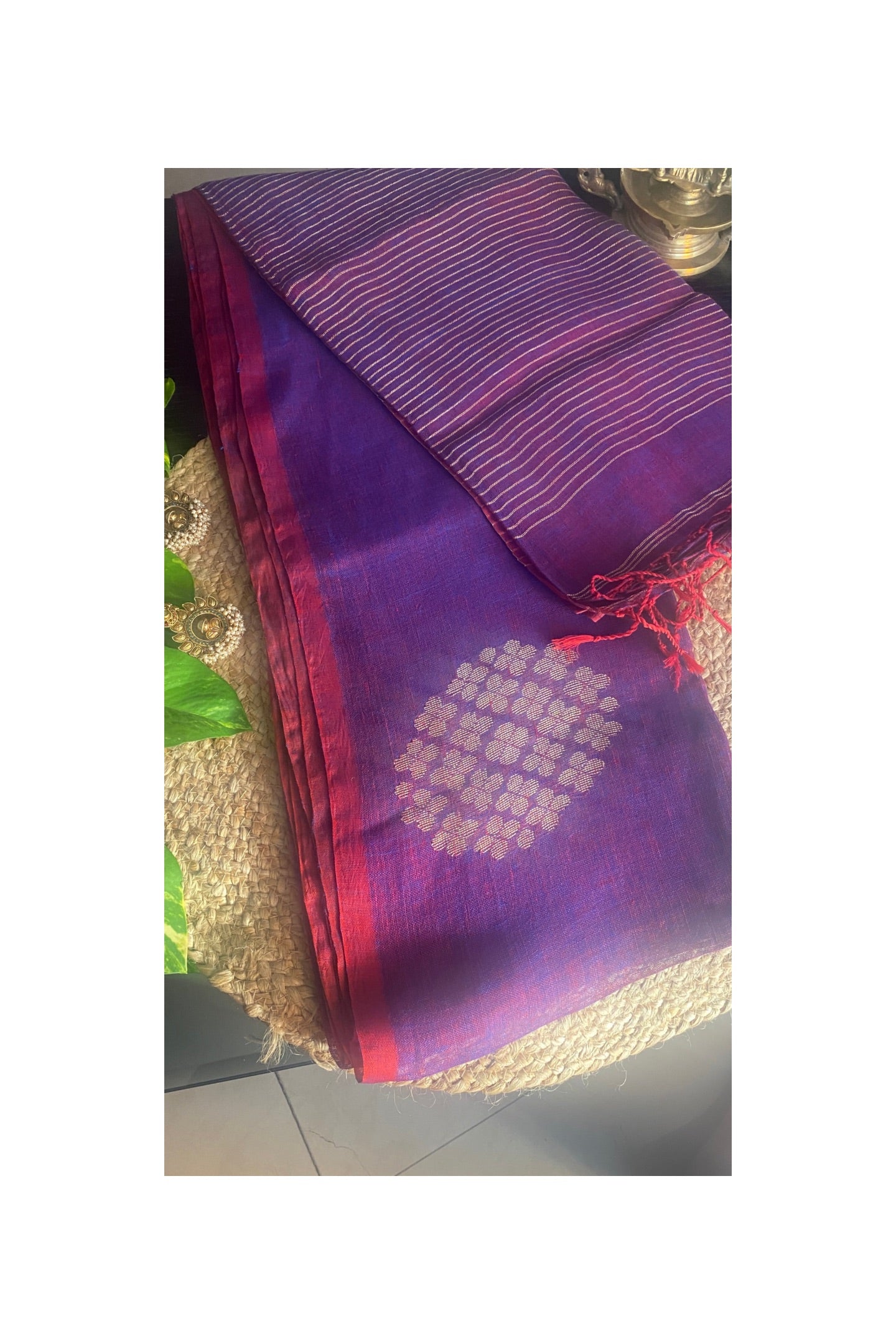 Purple linen saree