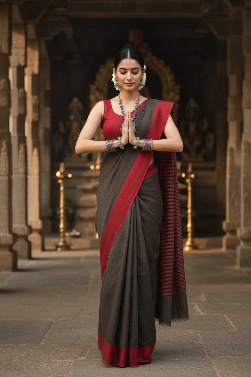 Brown Cotton Saree