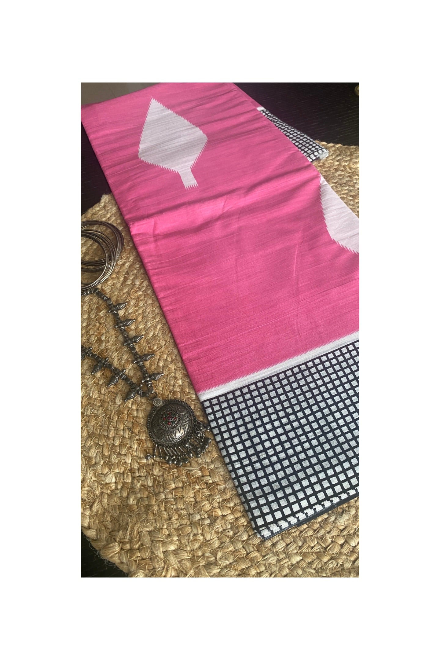 Pink ikkat print mull cotton saree