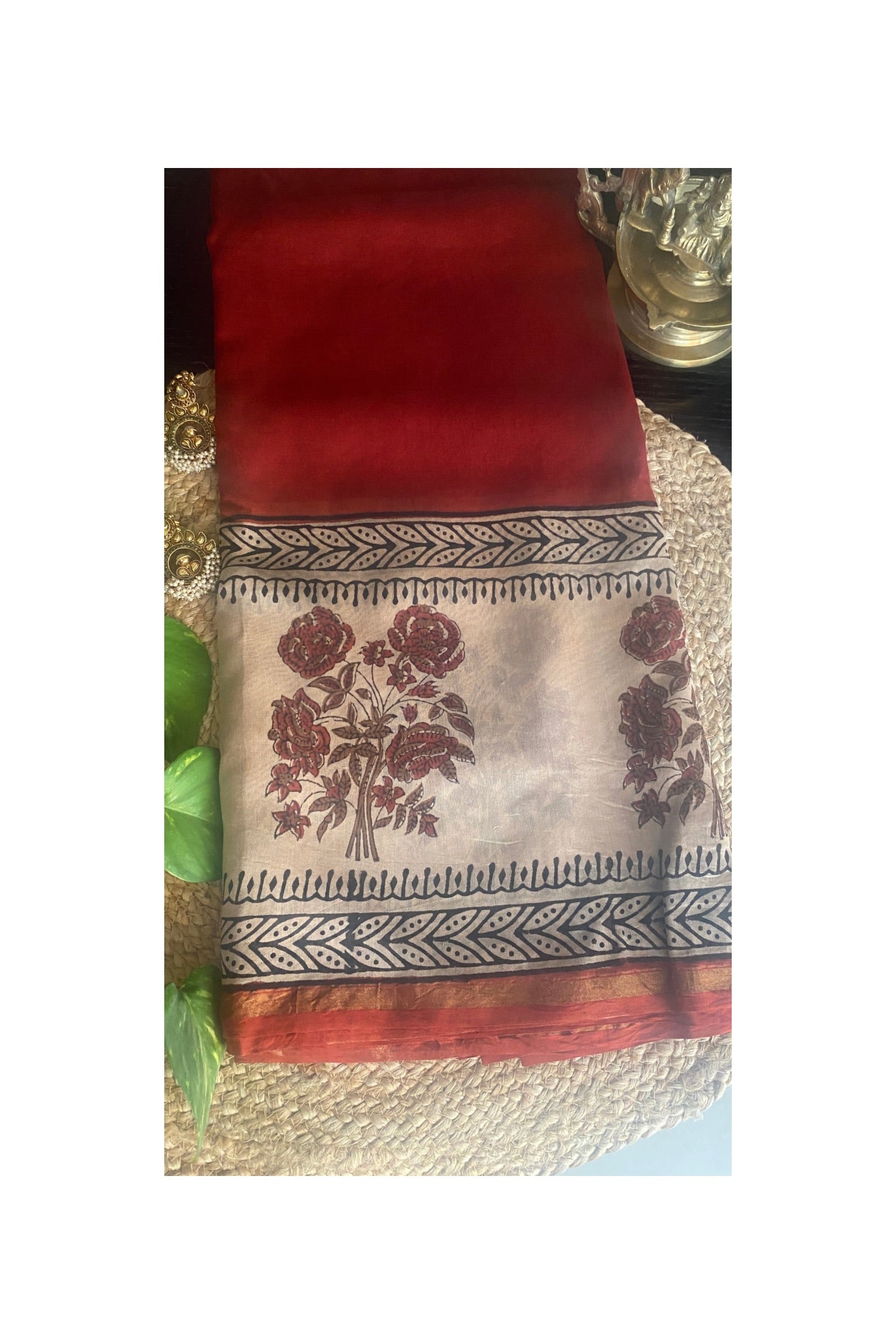 Maroon chanderi cotton saree