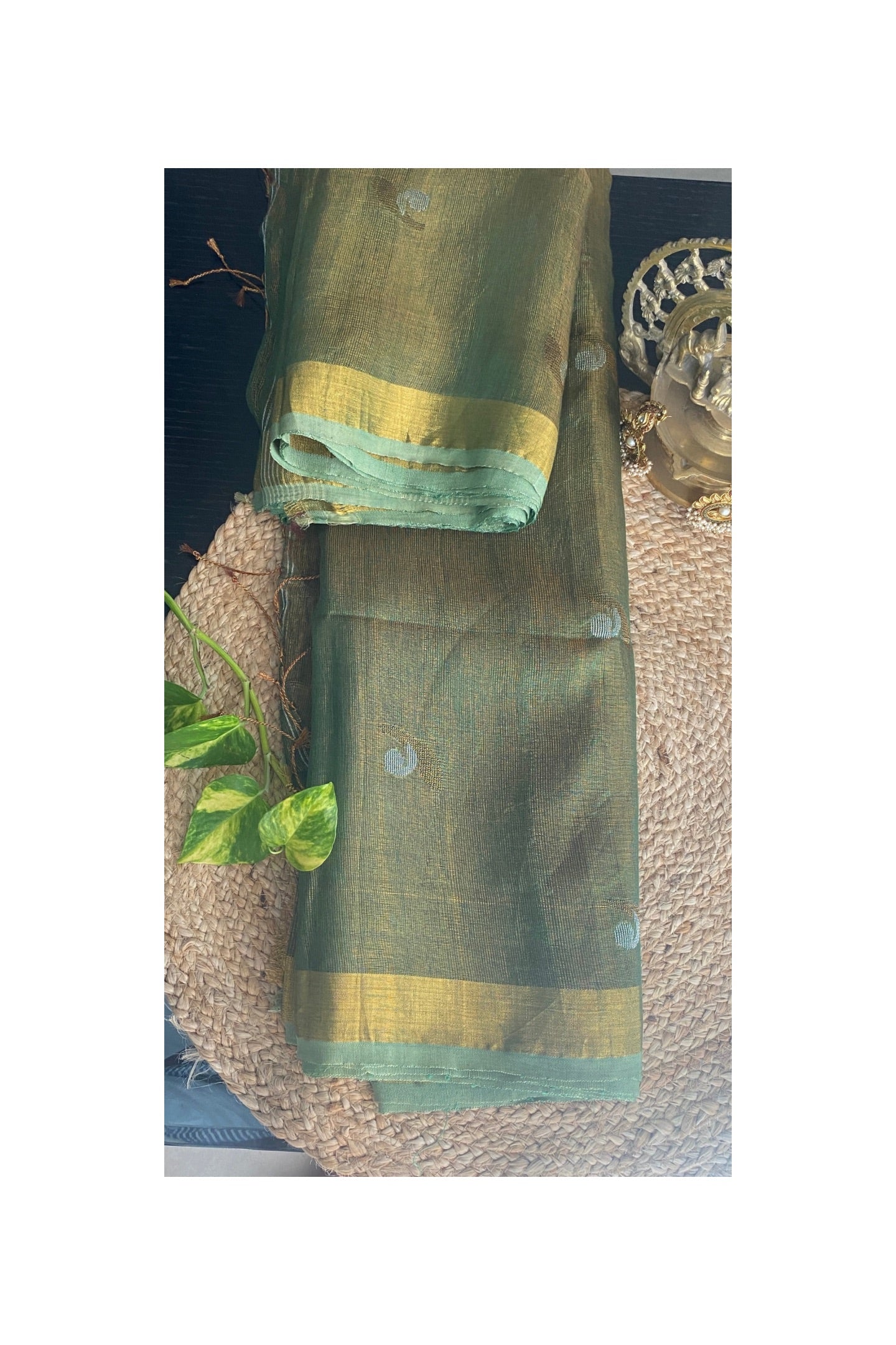 Green Linen Tissue Jamdani Saree