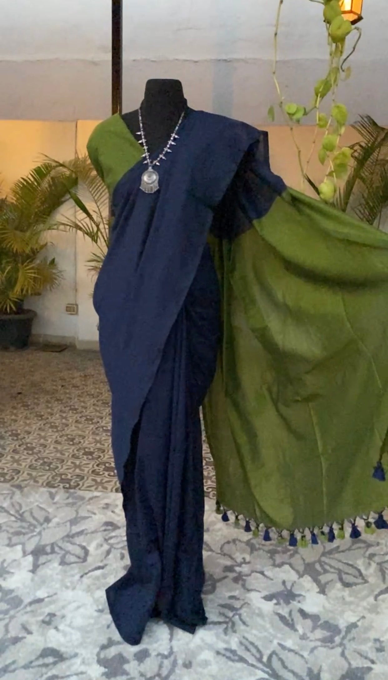 Navy blue cotton saree