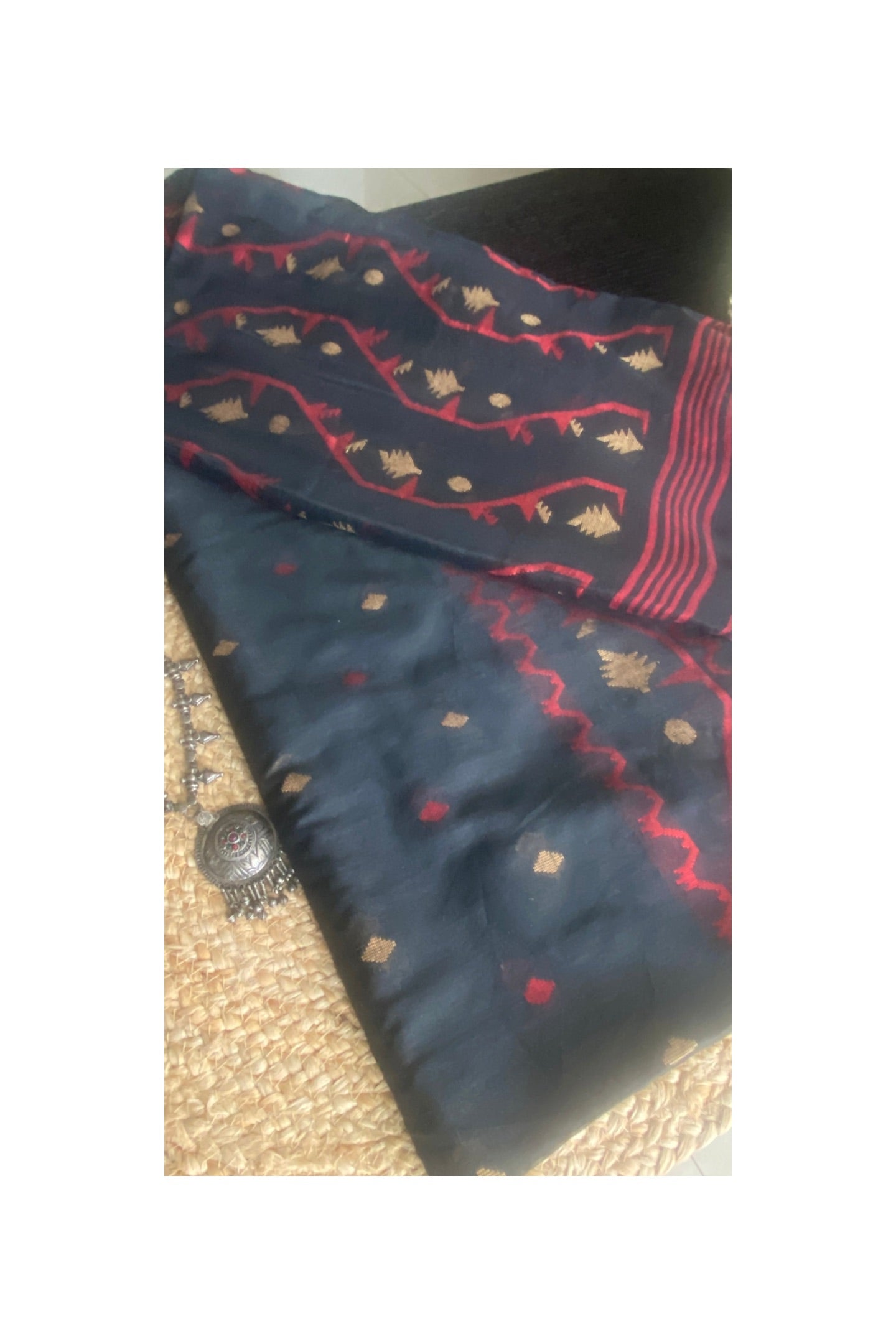 BLACK COTTON JAMDANI SAREE