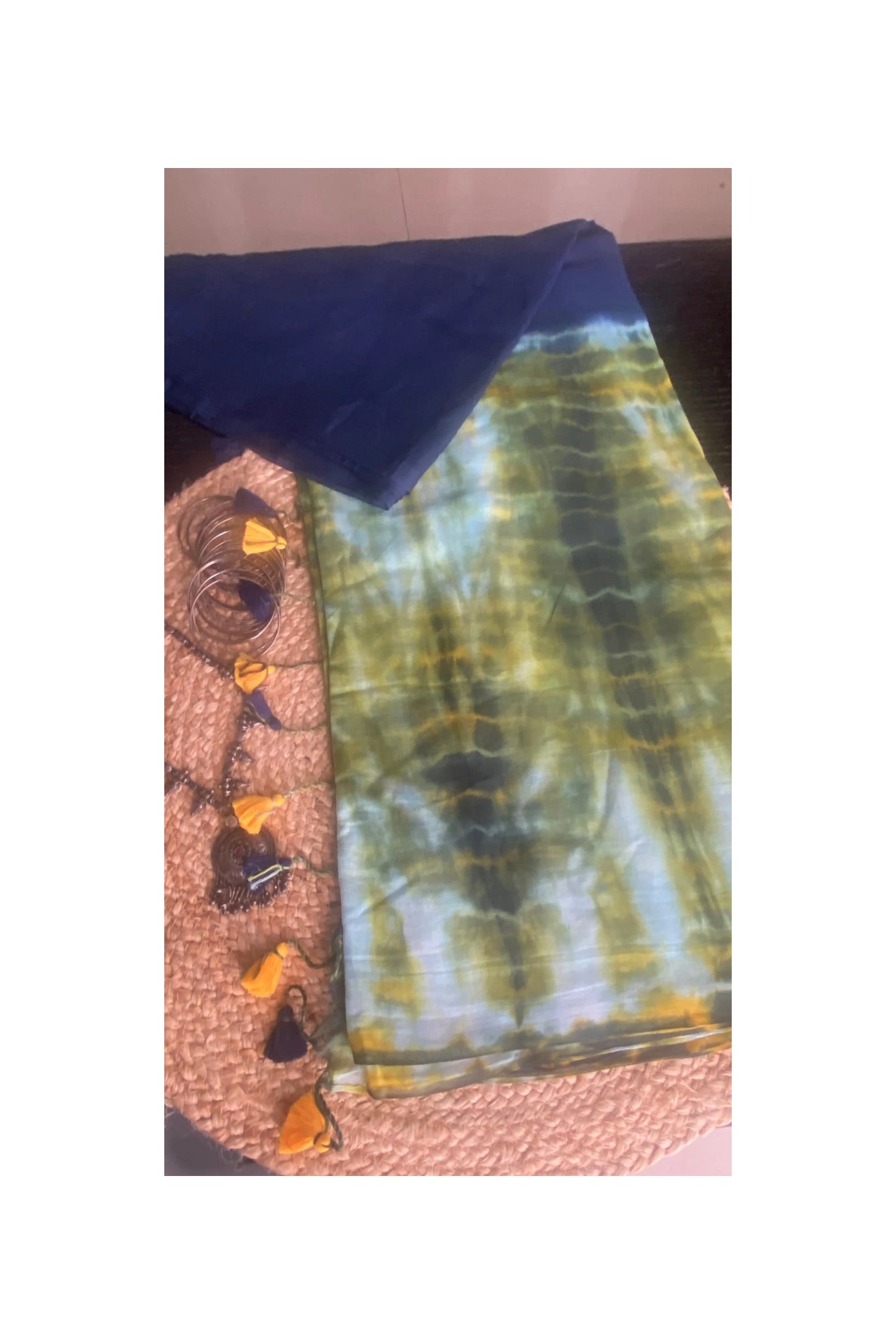 Navy Blue shibori mull cotton saree