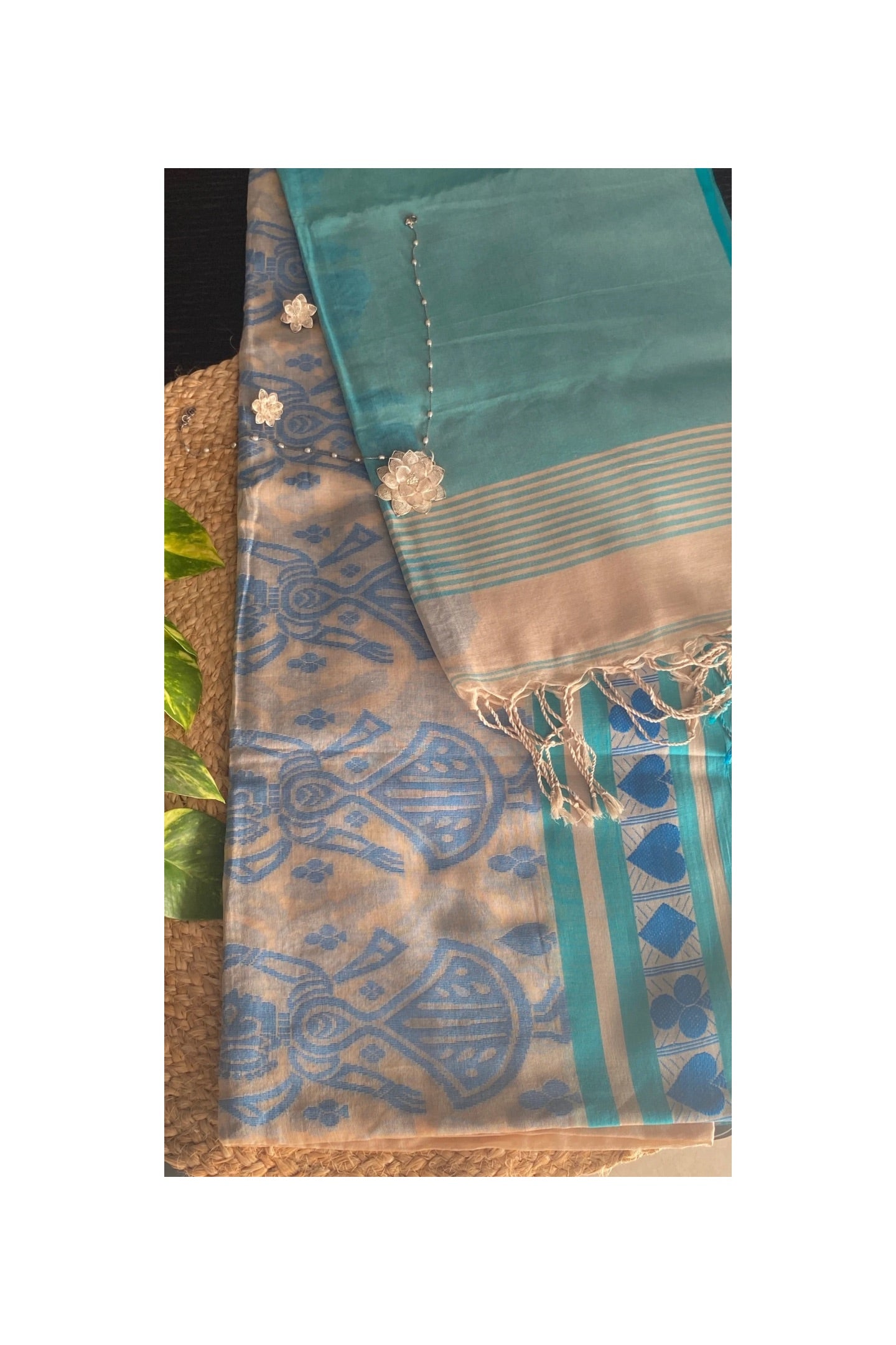 Beige Cotton Jamdani Saree