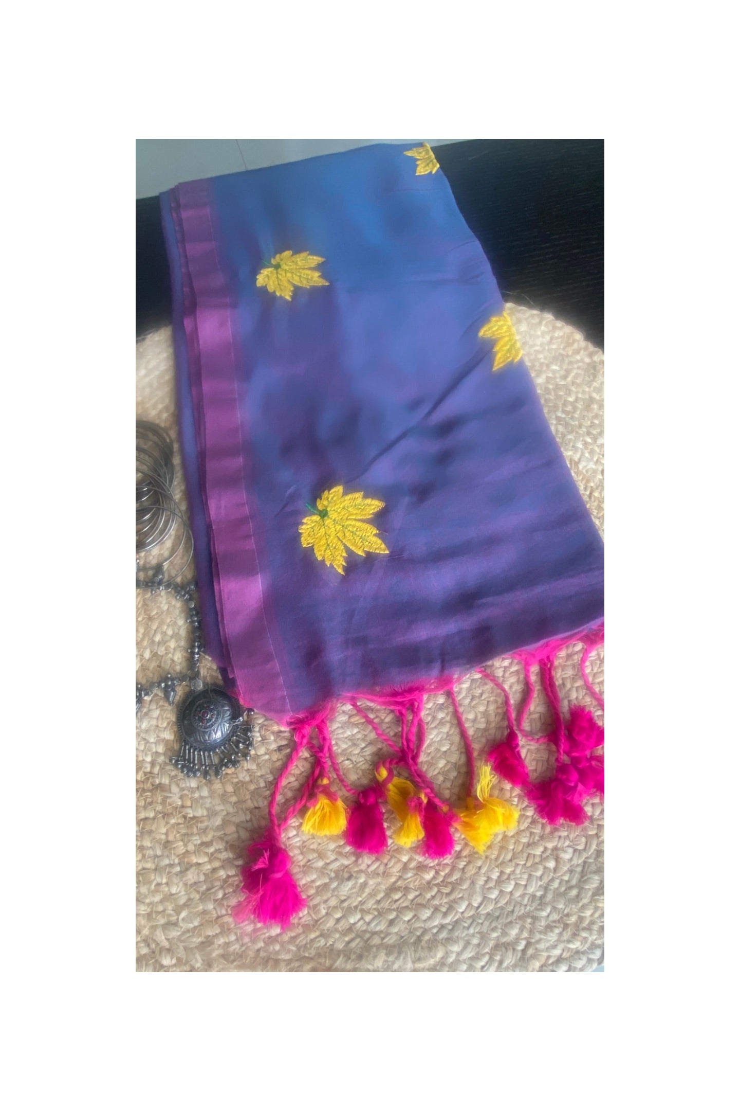 Lavender embroidered mull cotton saree