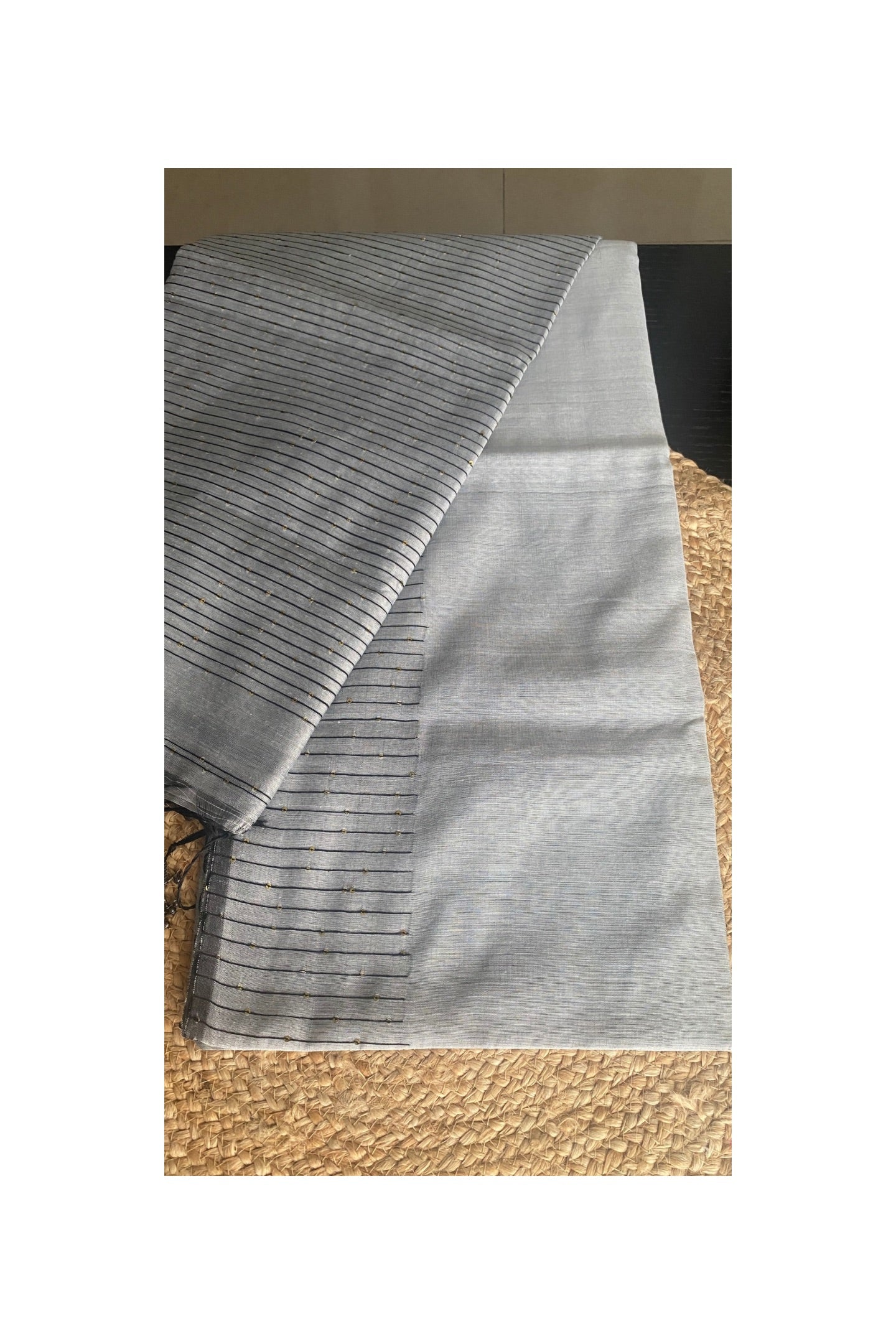 Grey cotton silk sequence saree