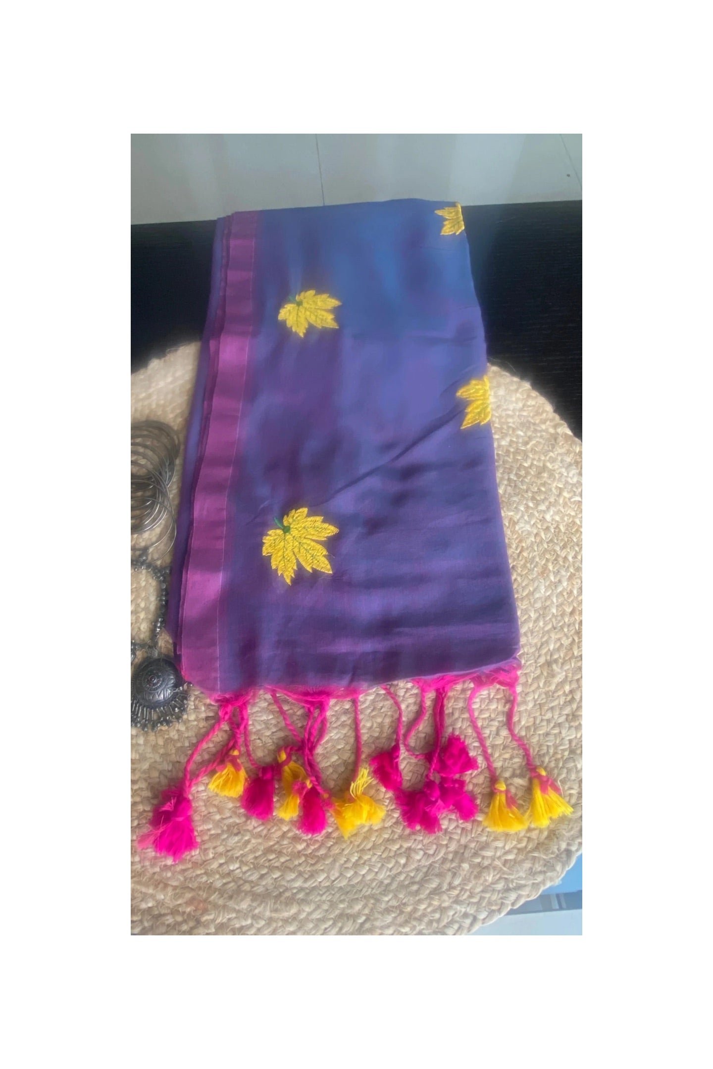 Lavender embroidered mull cotton saree