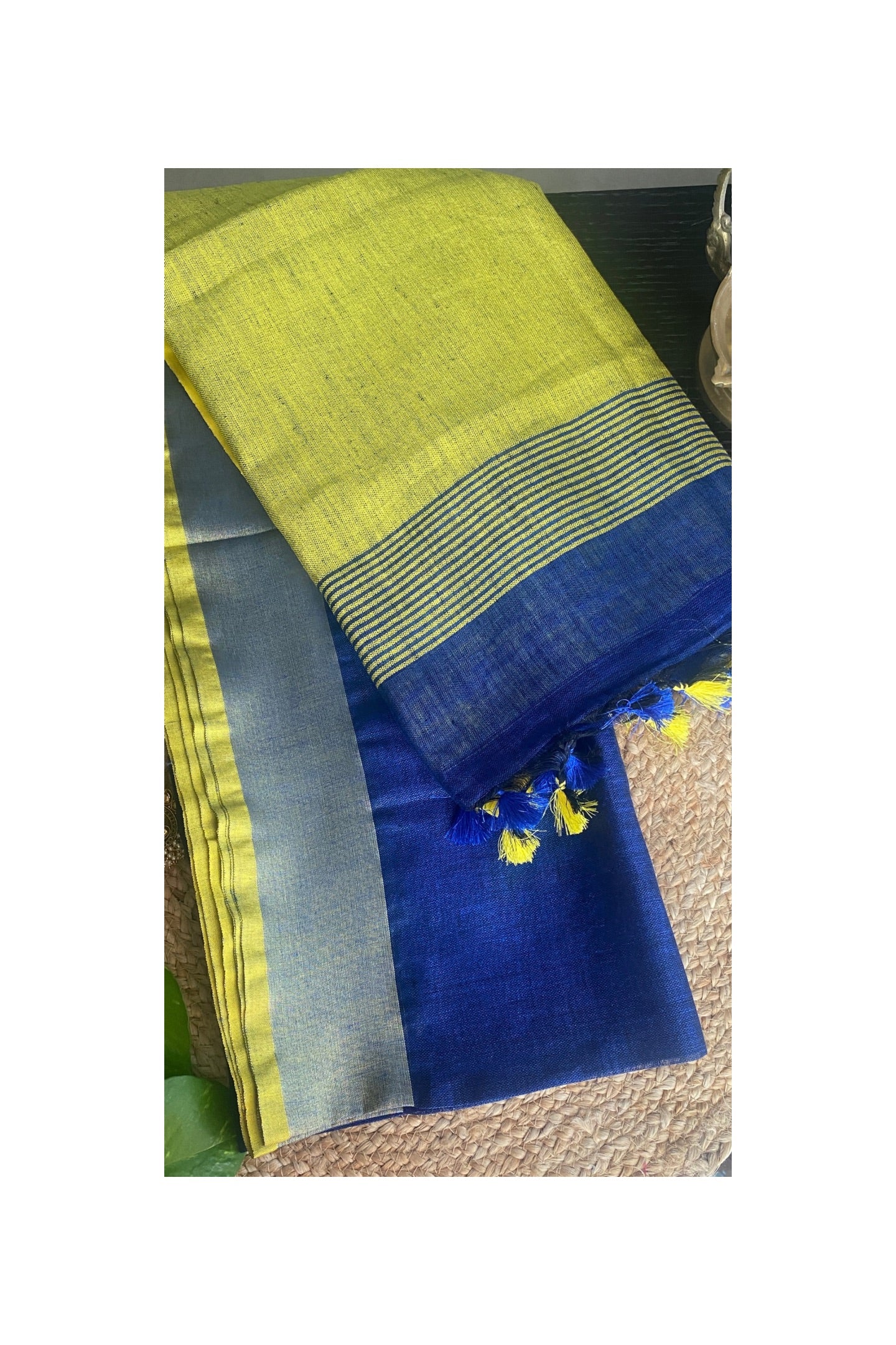 Linen blue  saree