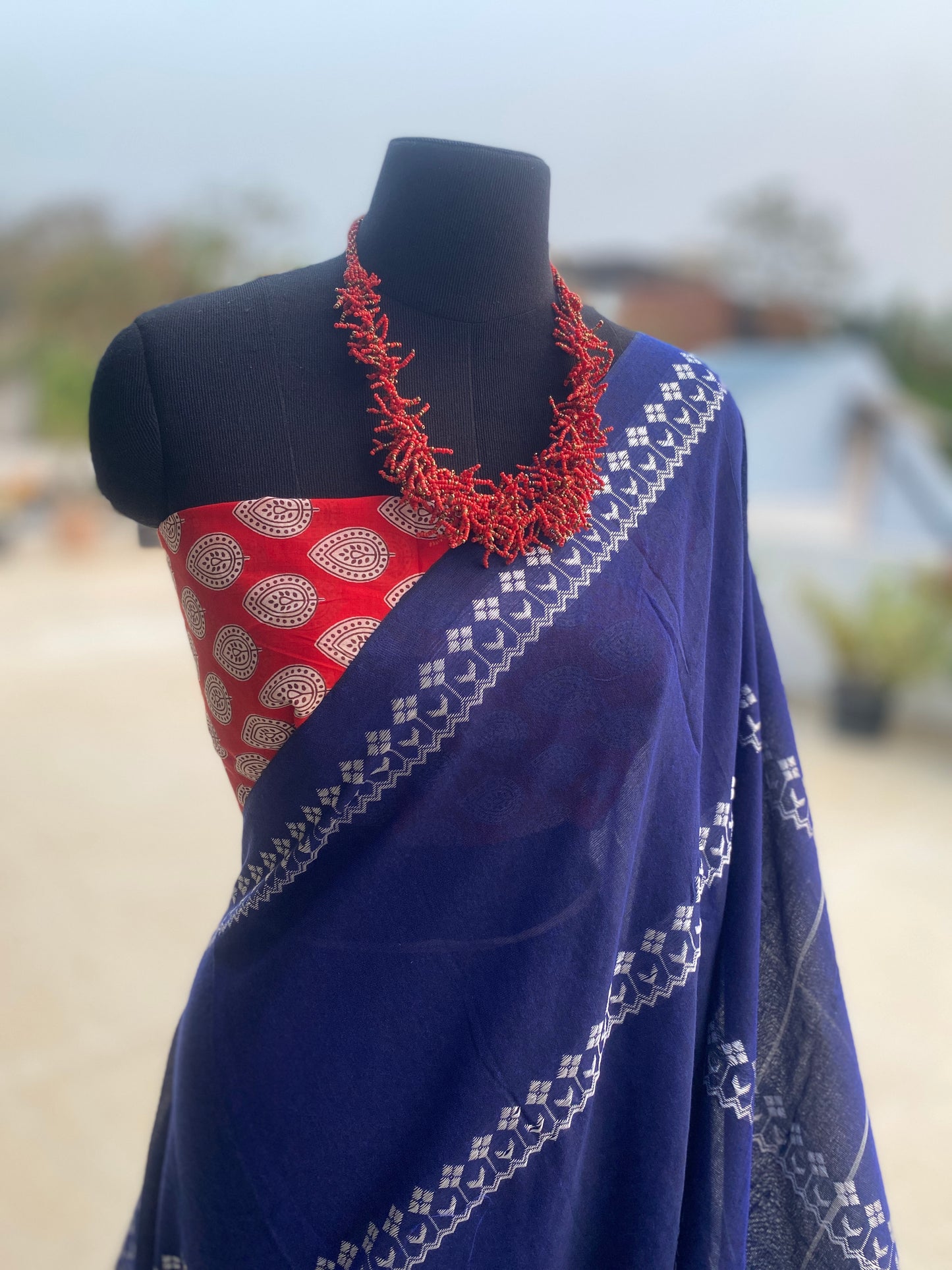 Blue embroidered cotton saree