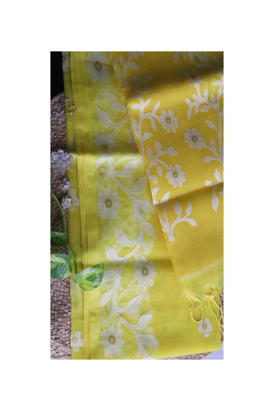 YELLOW MUSLIN JAMDANI SAREE