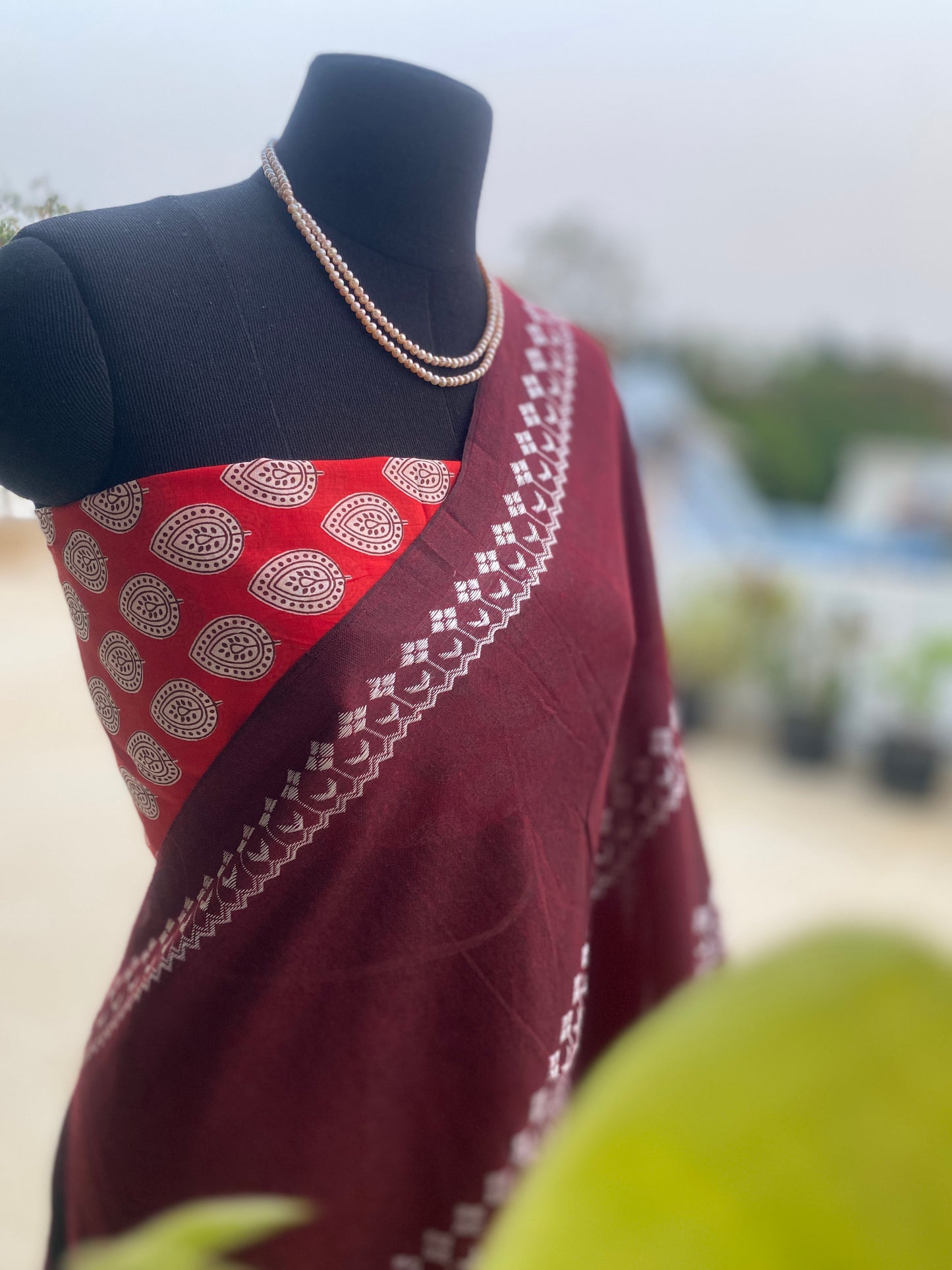 Maroon embroidered cotton saree