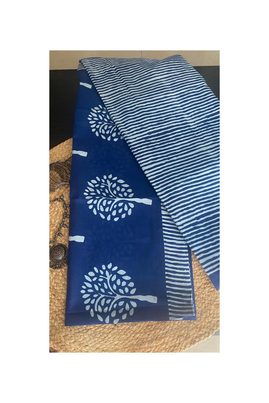 Indigo ikkat print mull cotton saree