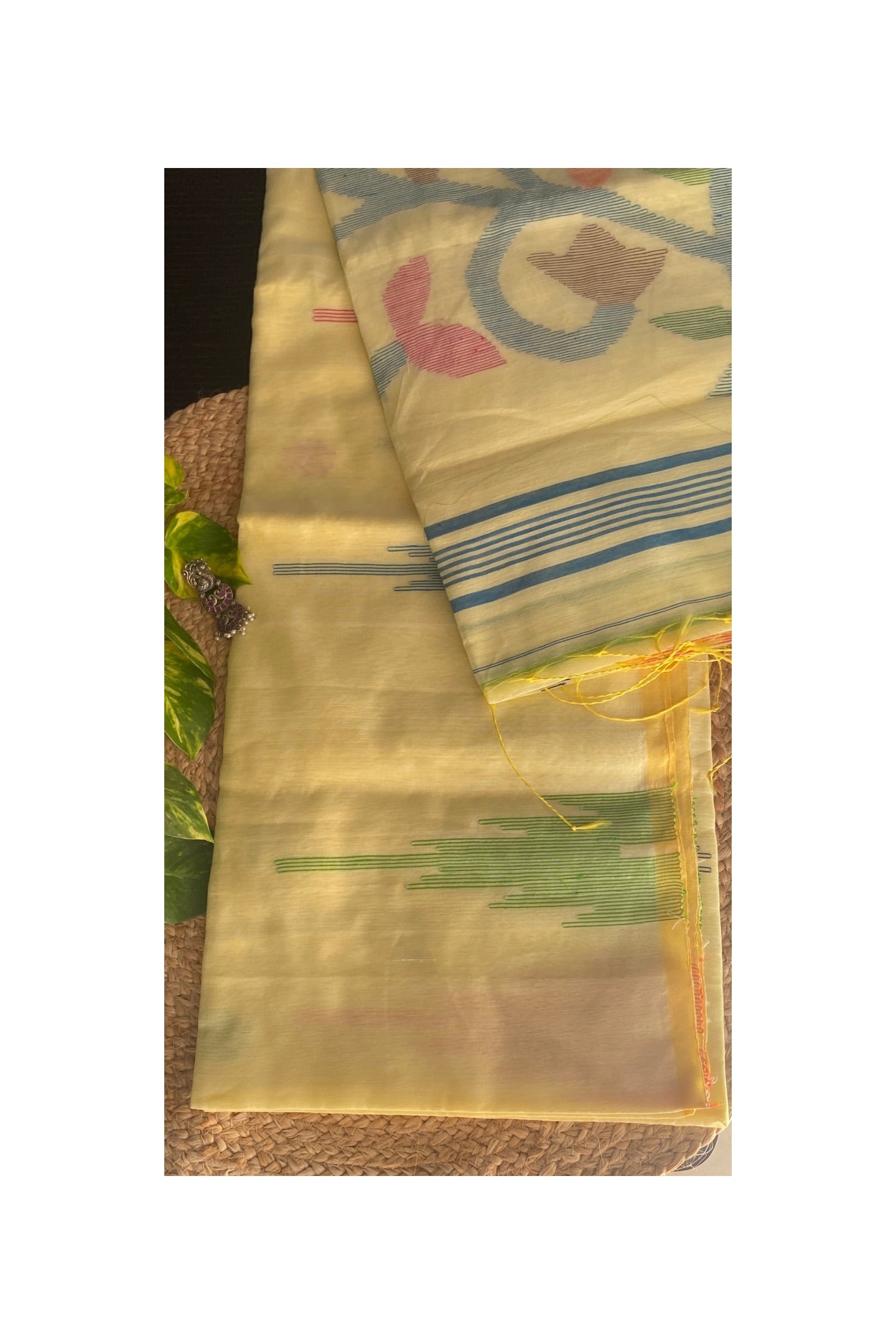 Light Yellow cotton silk Saree