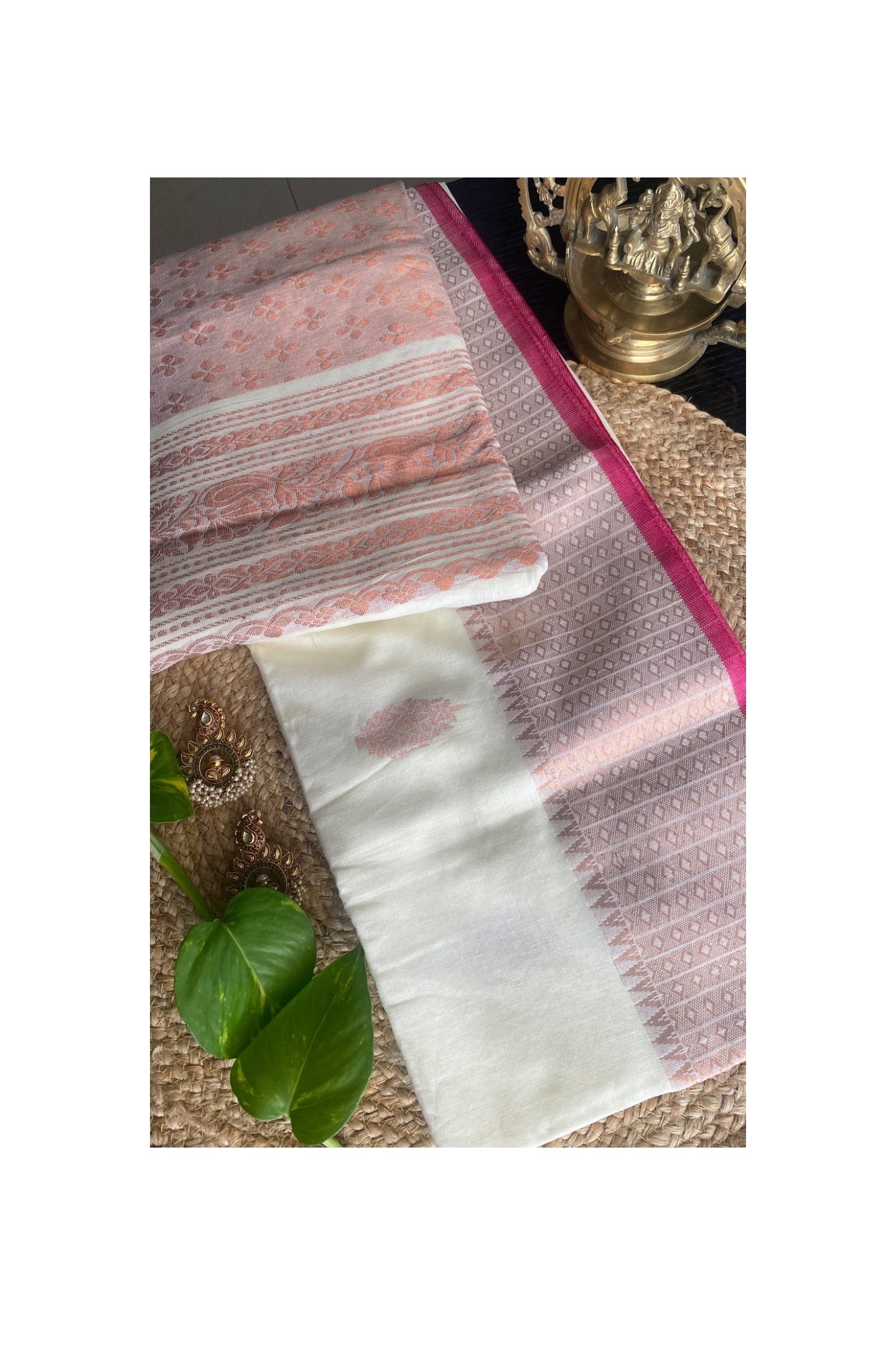 Off White Organic Cotton Jamdani Saree