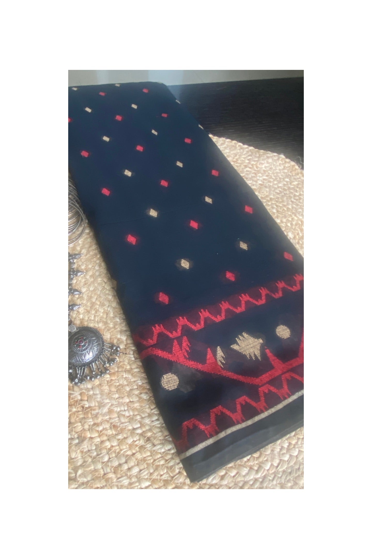 Black Cotton Jamdani Saree