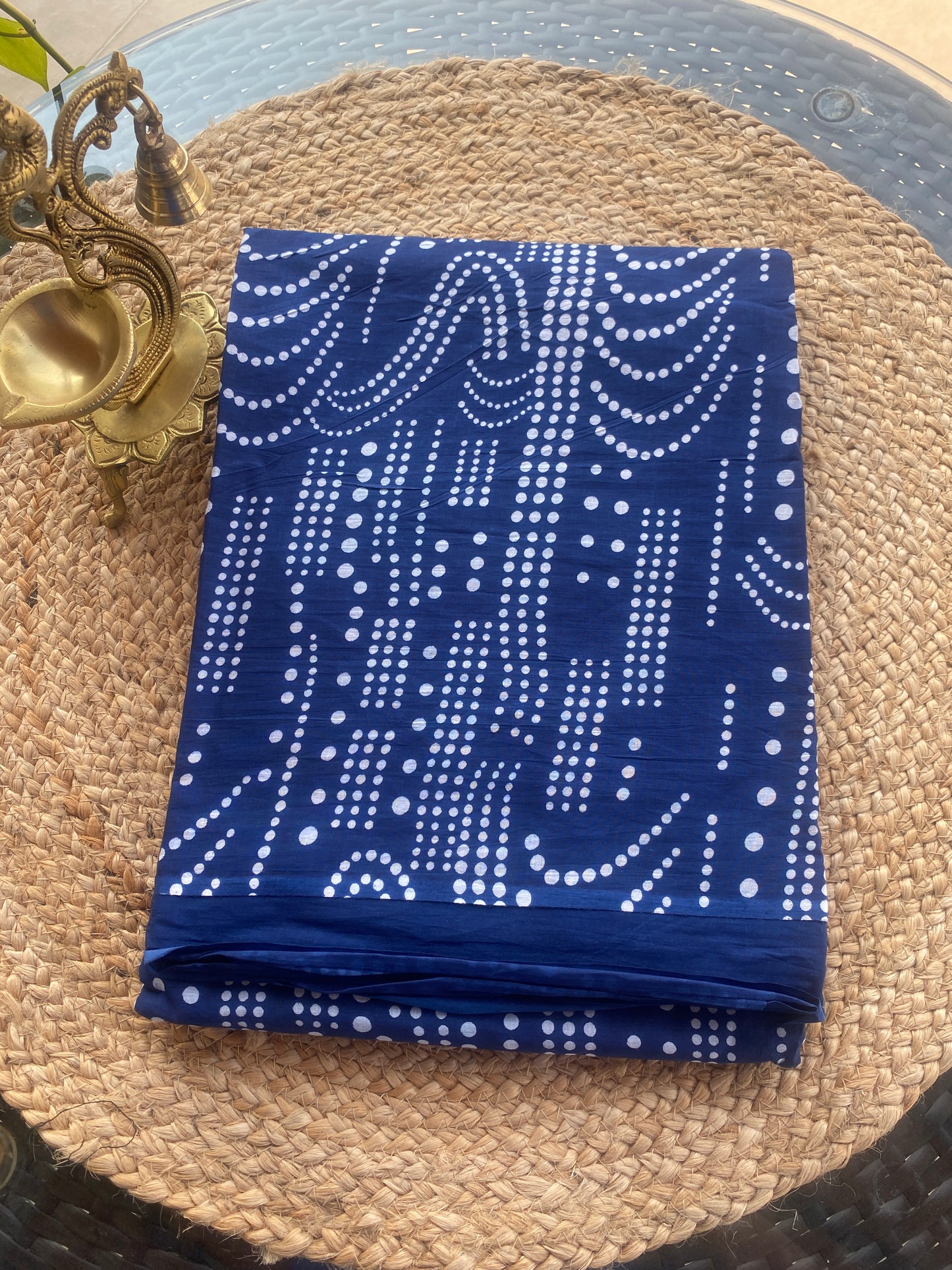 Navy Blue Printed Mull cotton saree