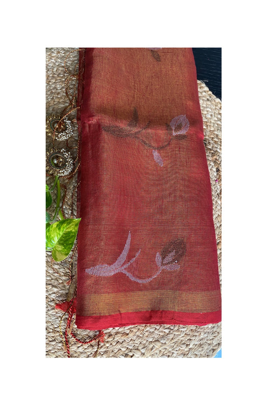 Orange Linen Tissue Jamdani Saree
